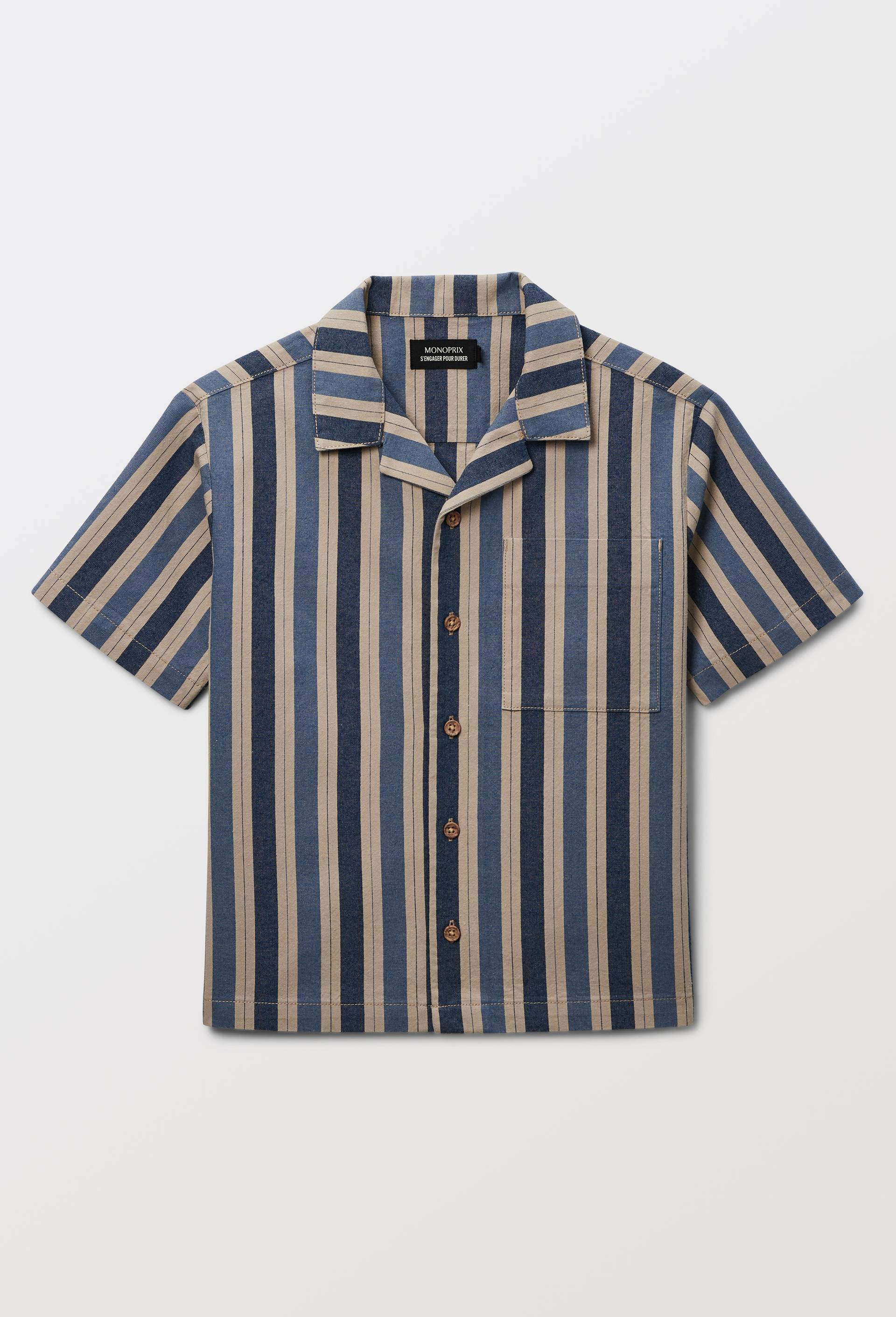 Chemise manches courtes ray&eacute;e en coton BIO GOTS, Bleu fonc&eacute;, large image number 1.0