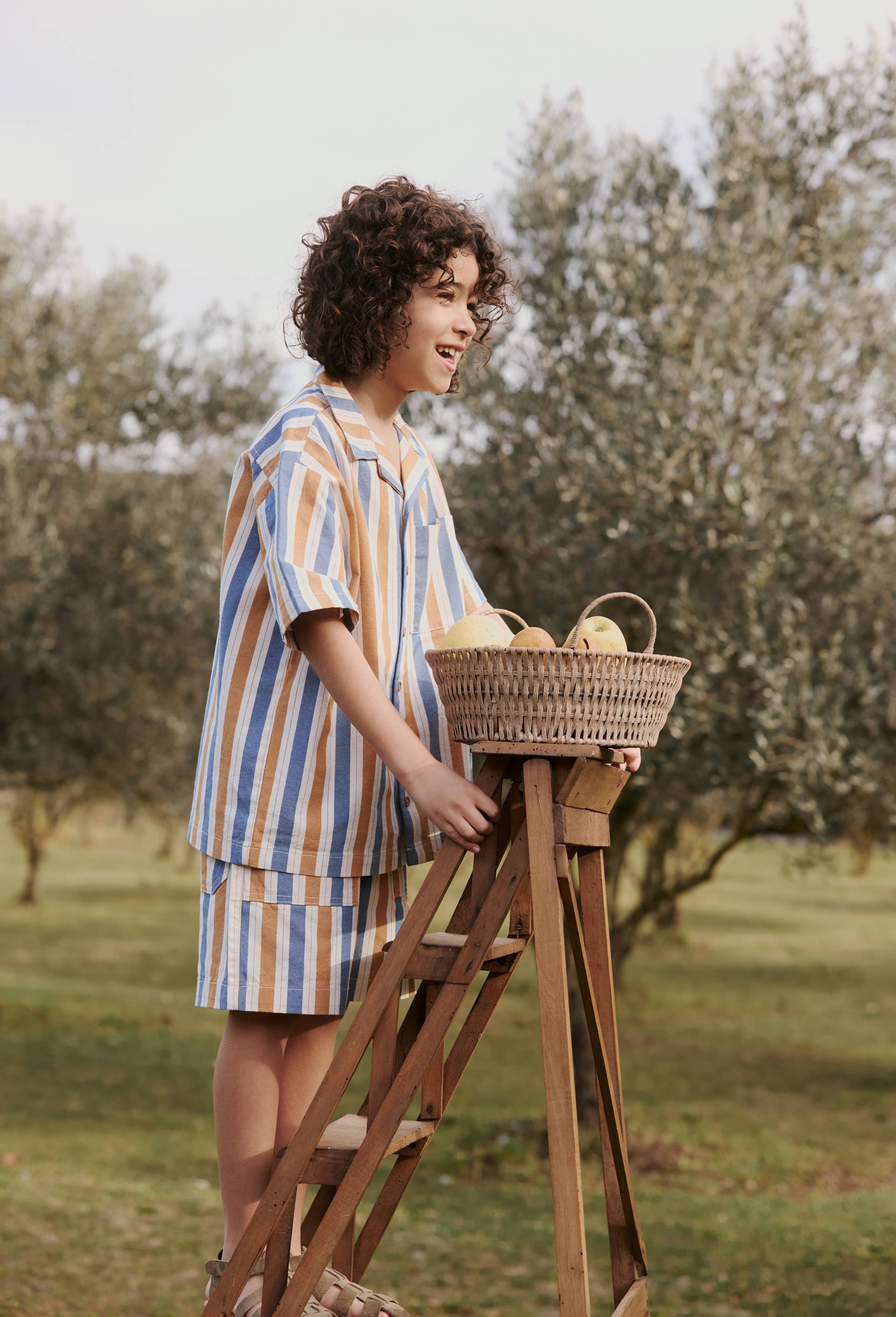 Chemise manches courtes ray&eacute;e en coton BIO GOTS, Brun clair, large image number 0