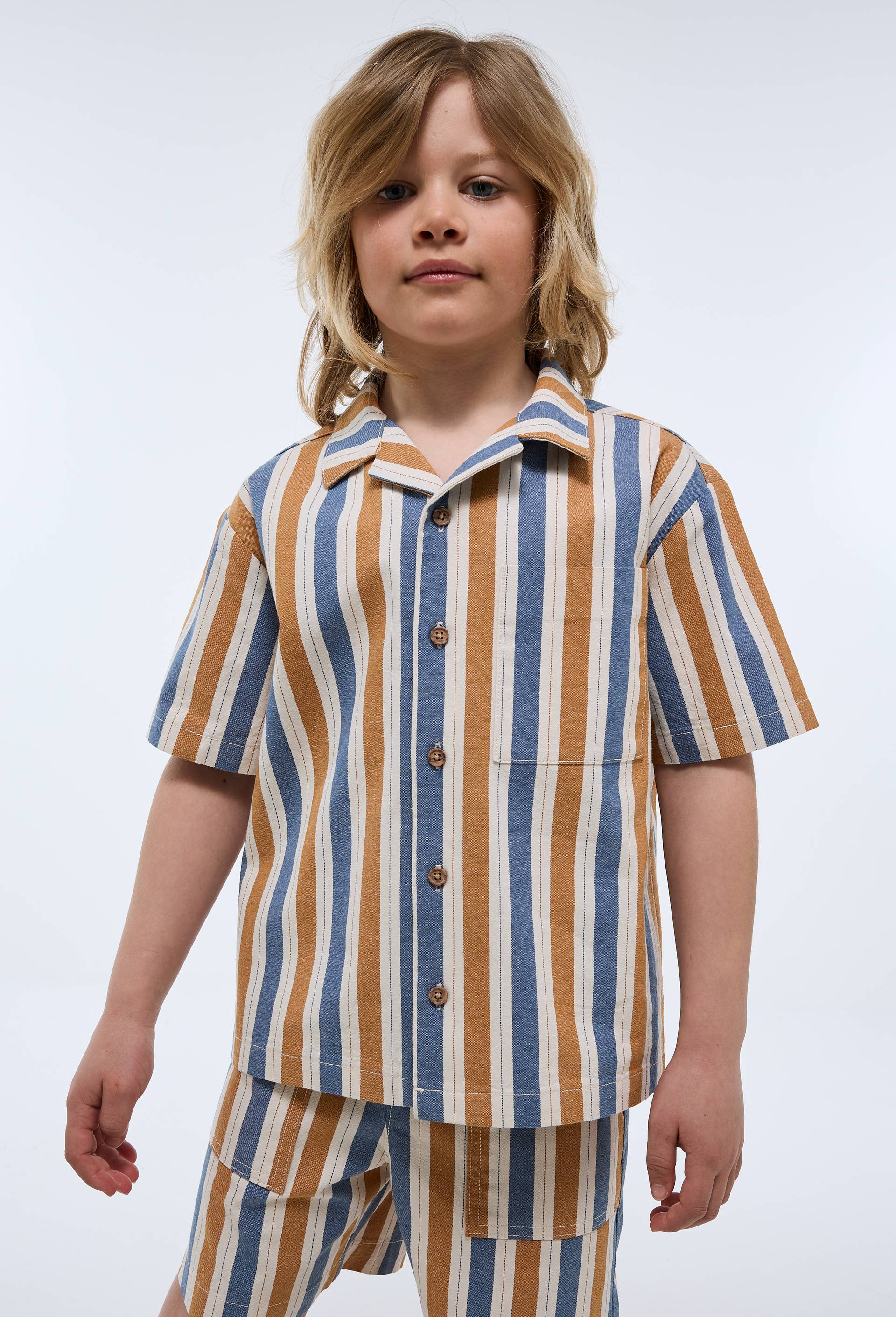 Chemise manches courtes ray&eacute;e en coton BIO GOTS, Brun clair, large image number 1