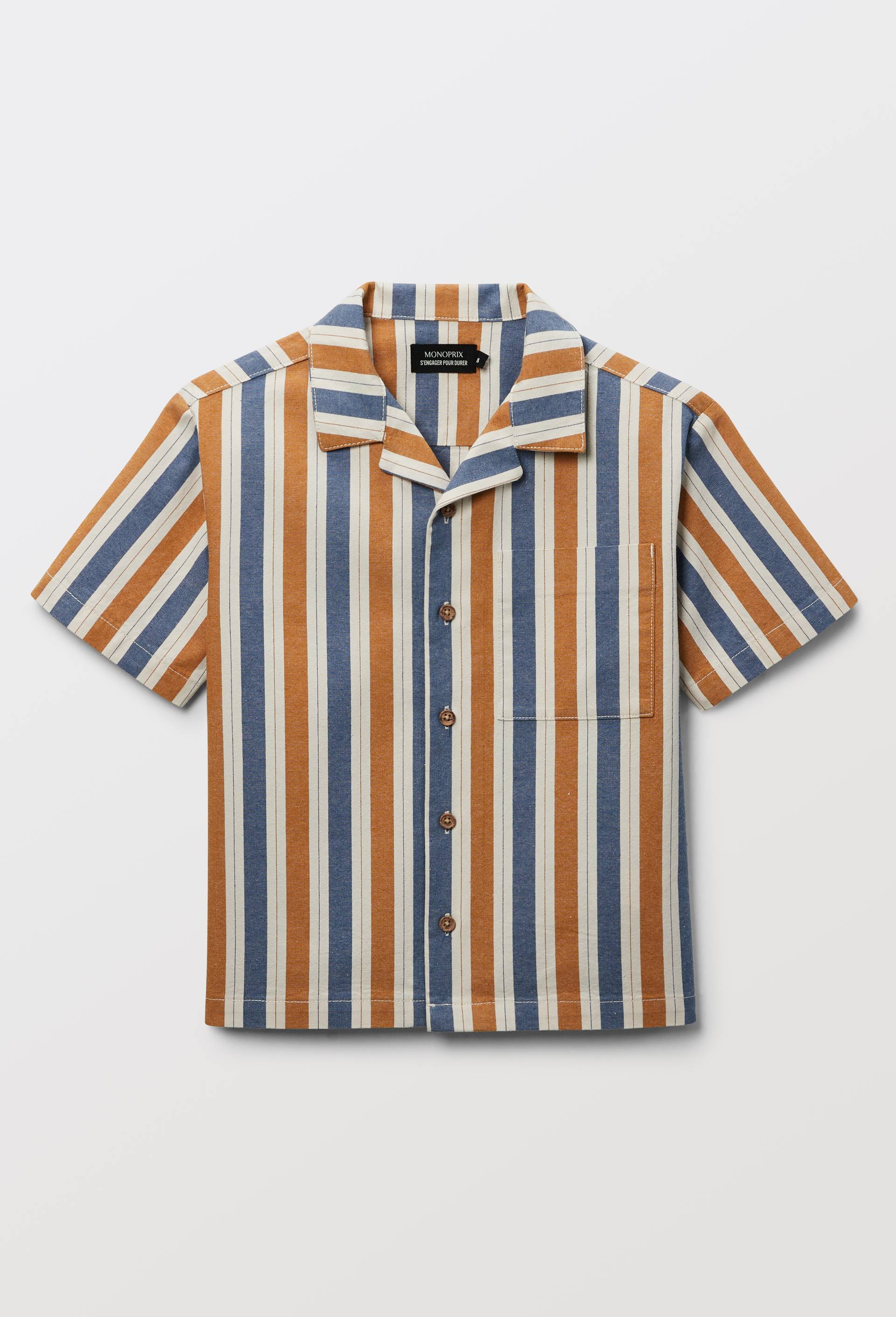 Chemise manches courtes ray&eacute;e en coton BIO GOTS, Brun clair, large image number 2