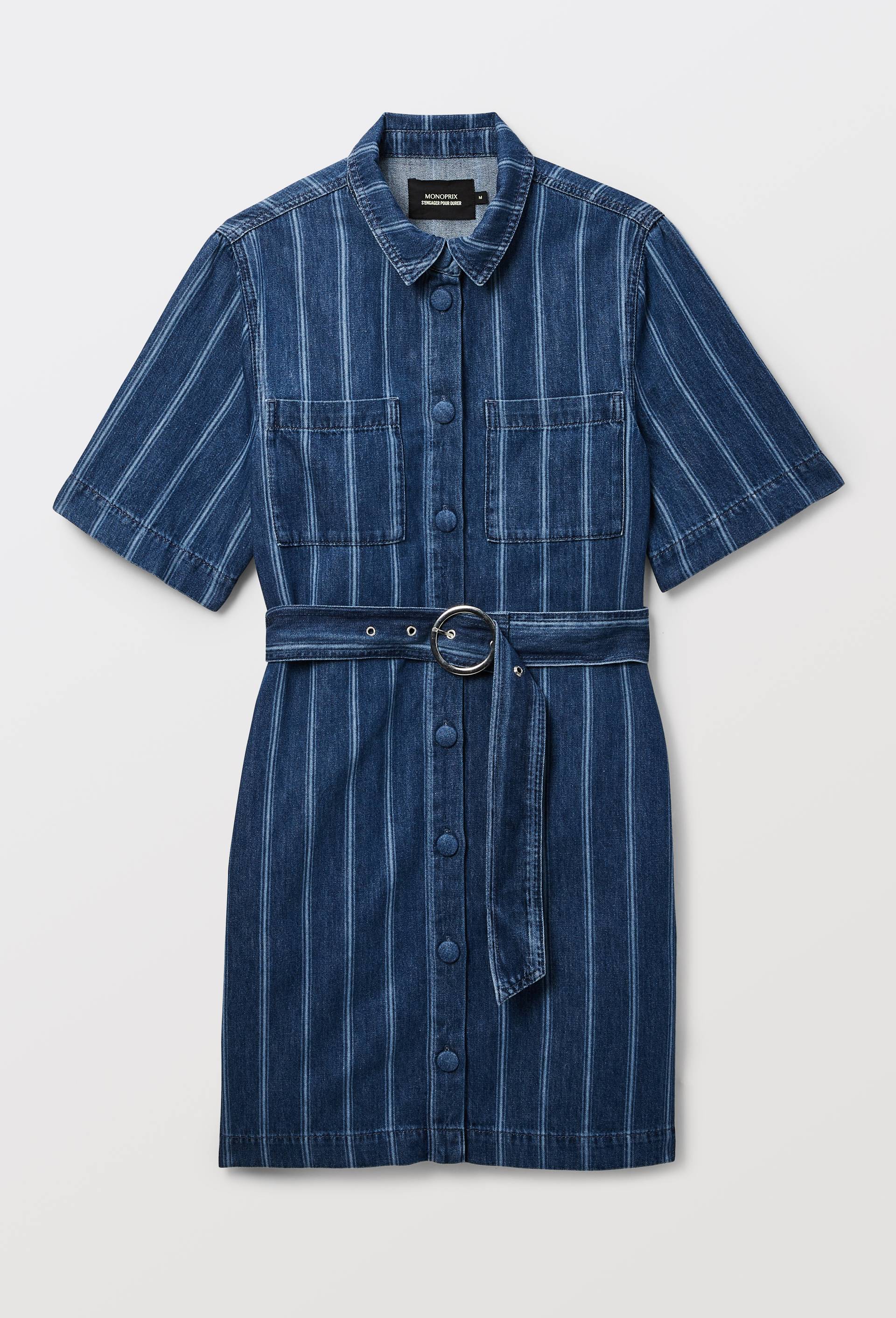 Robe courte cintr&eacute;e en jean, Bleu fonc&eacute;, large image number 2.0