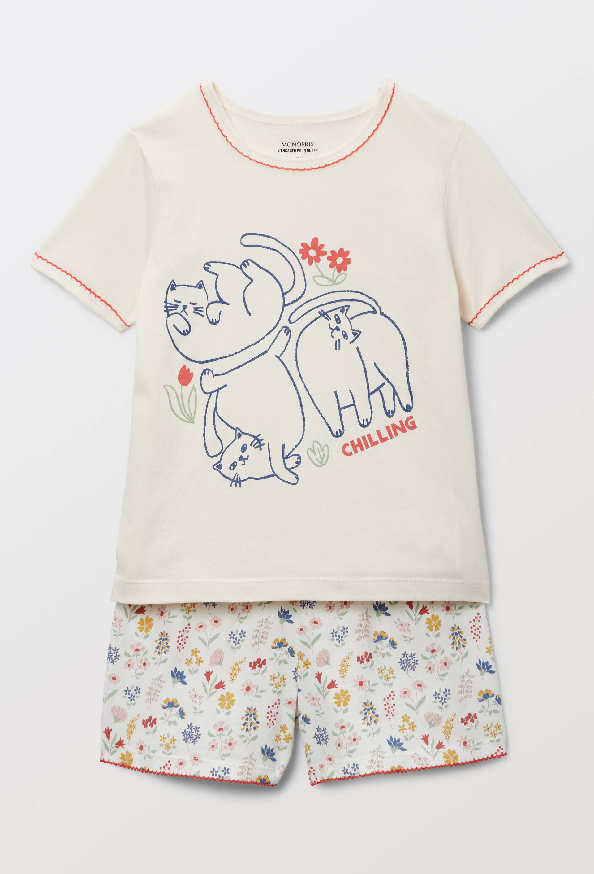 Pyjama manches courtes imprim&eacute; en coton BIO GOTS, Beige clair, large image number 1.0