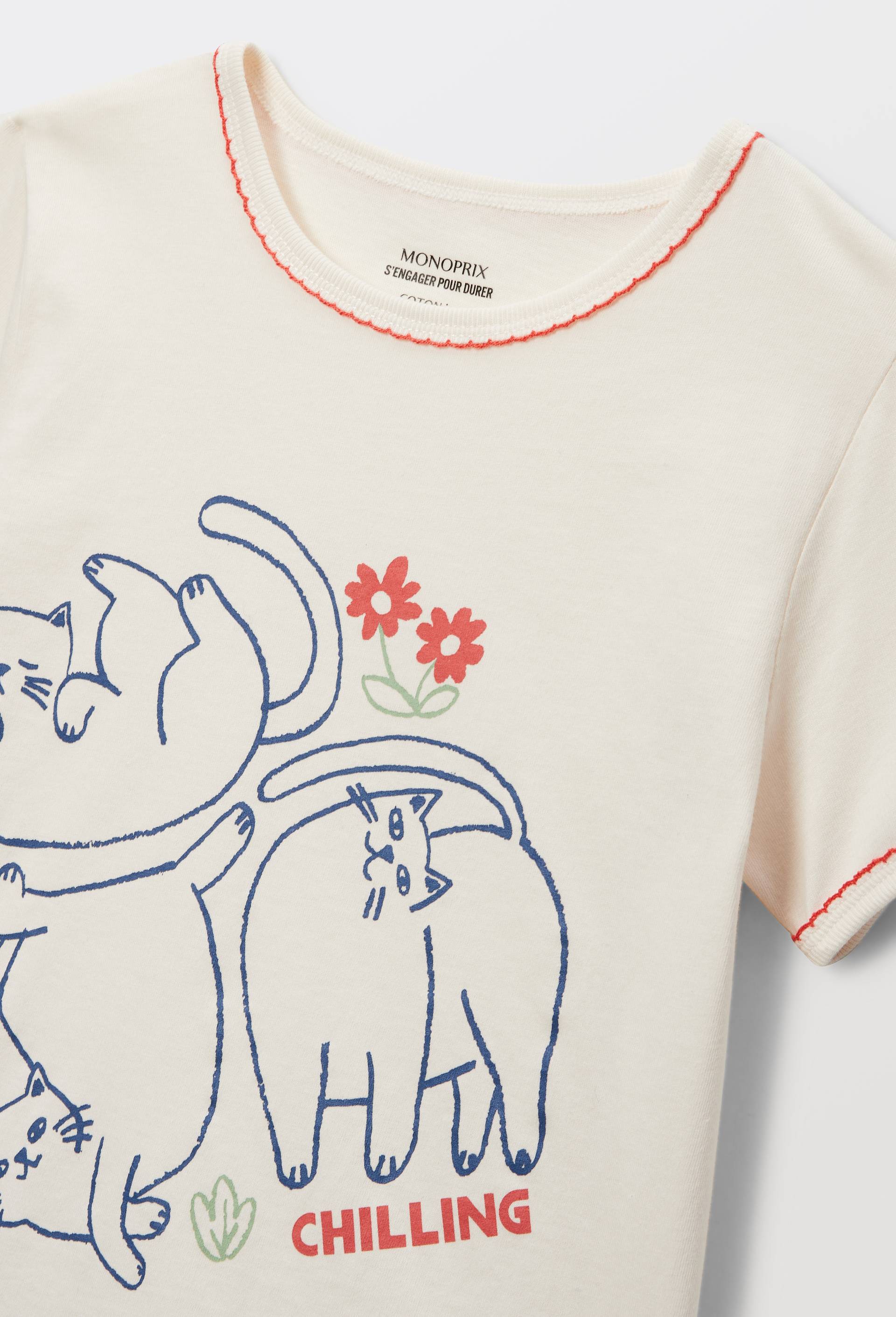 Pyjama manches courtes imprim&eacute; en coton BIO GOTS, Beige clair, large image number 3.0