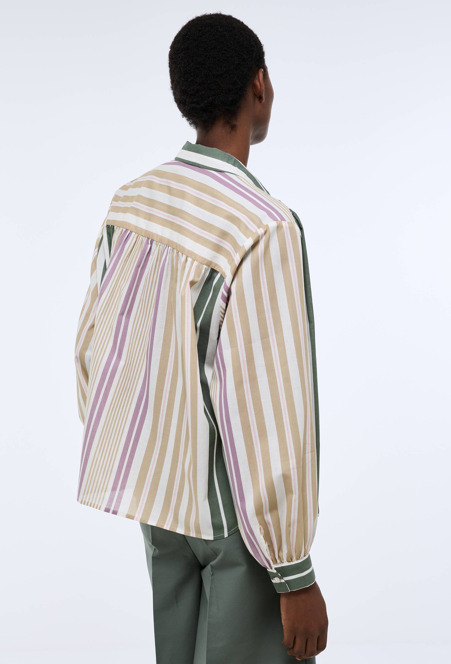 Chemise manches longues ray&eacute;e en coton BIO GOTS, Vert, large image number 1
