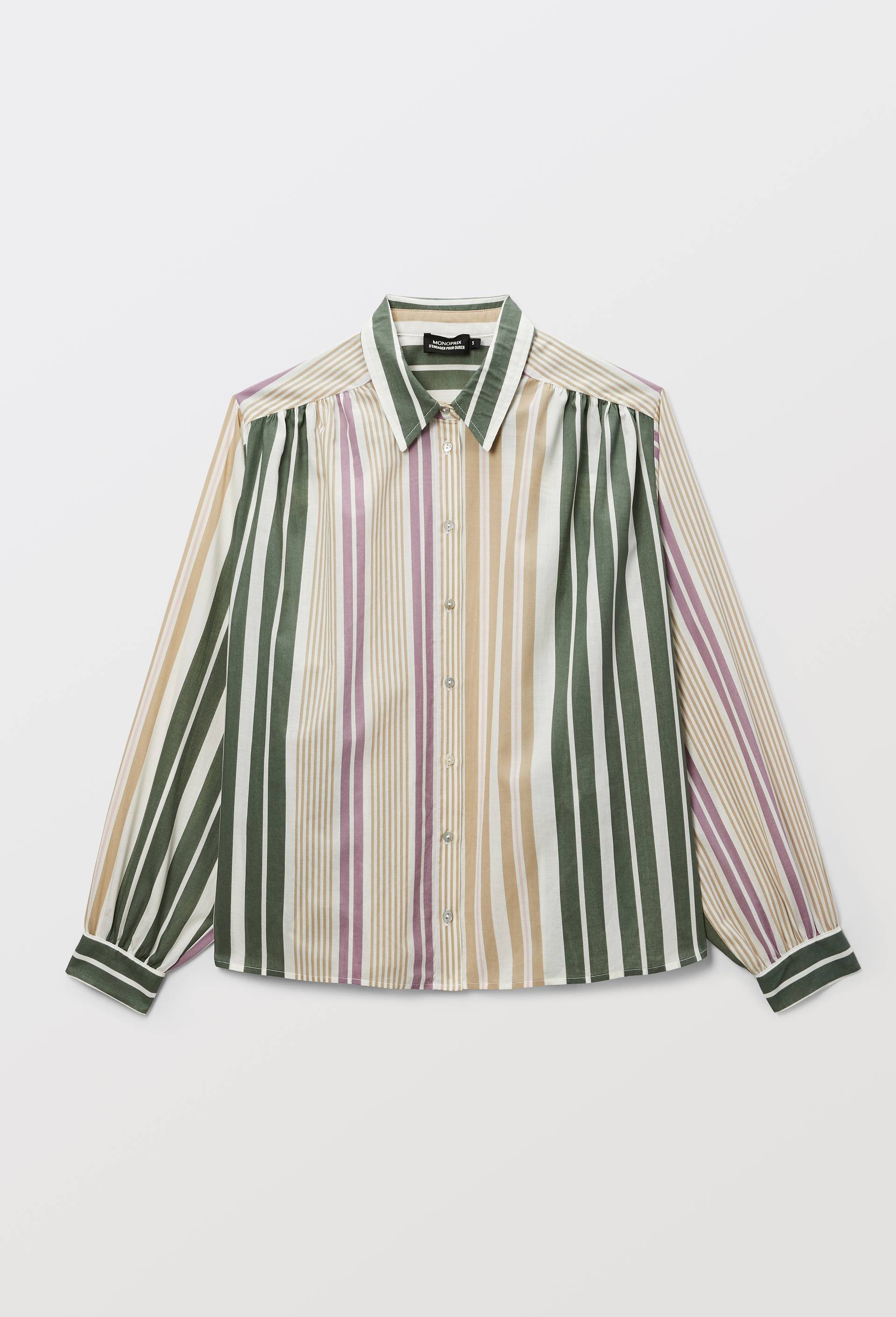 Chemise manches longues ray&eacute;e en coton BIO GOTS, Vert, large image number 2.0