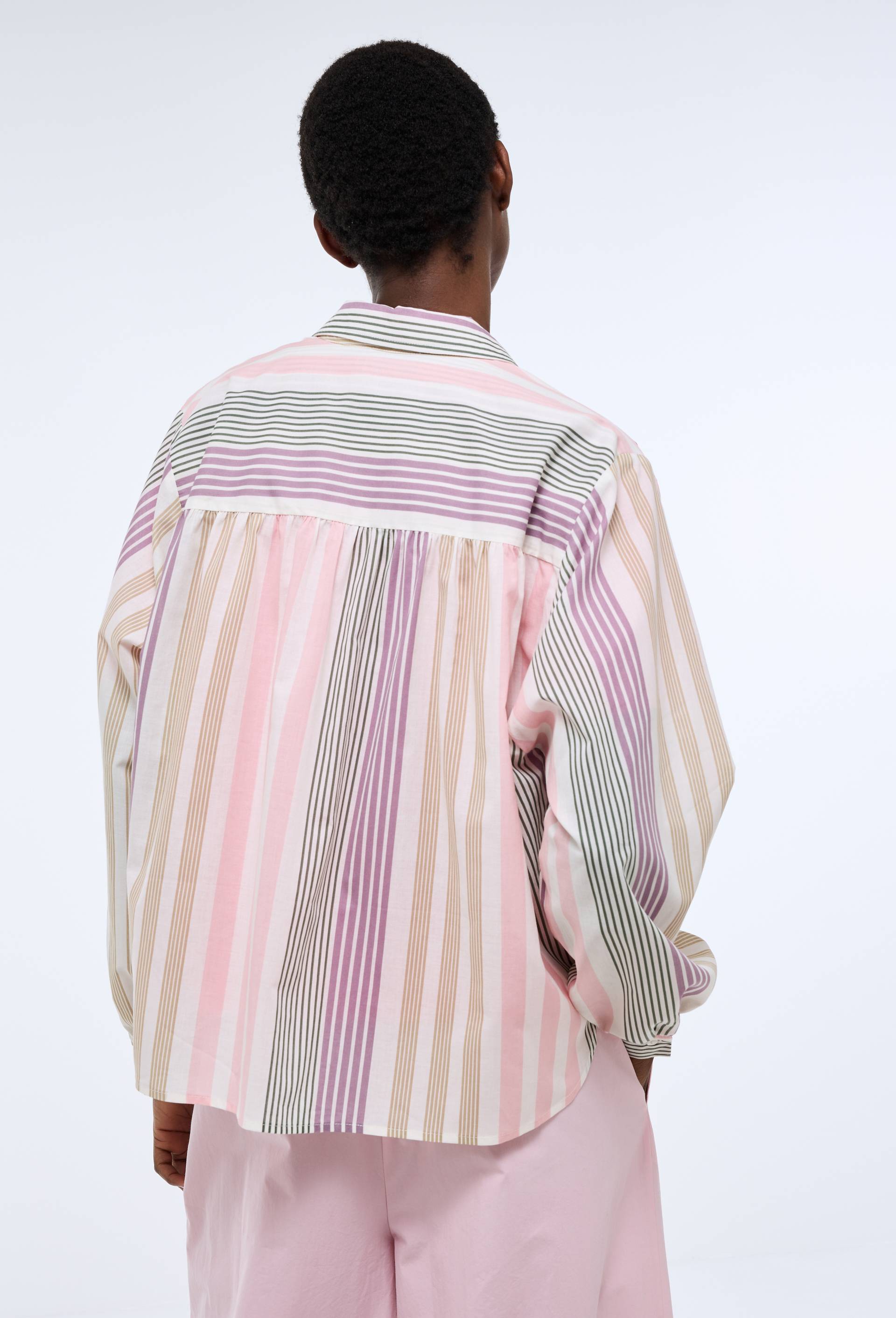 Chemise manches longues ray&eacute;e en coton BIO GOTS, Rose clair, large image number 1