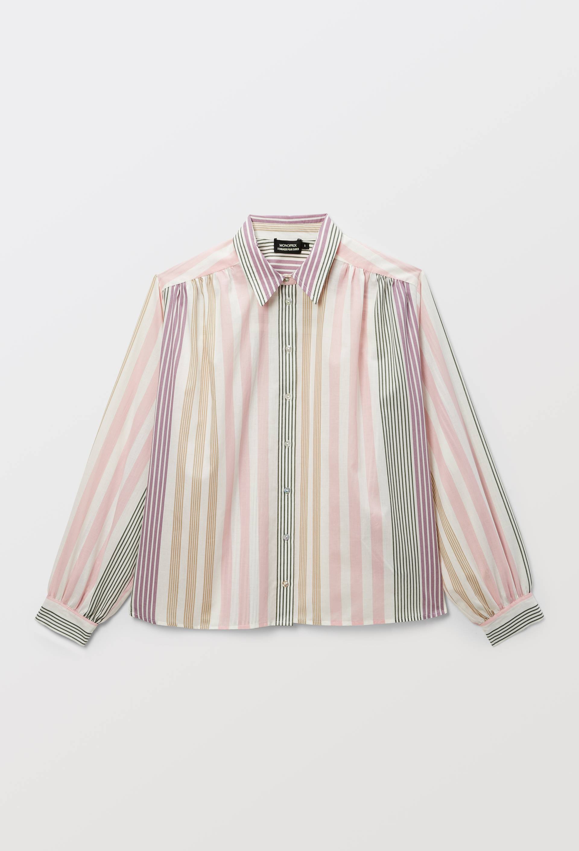 Chemise manches longues ray&eacute;e en coton BIO GOTS, Rose clair, large image number 2