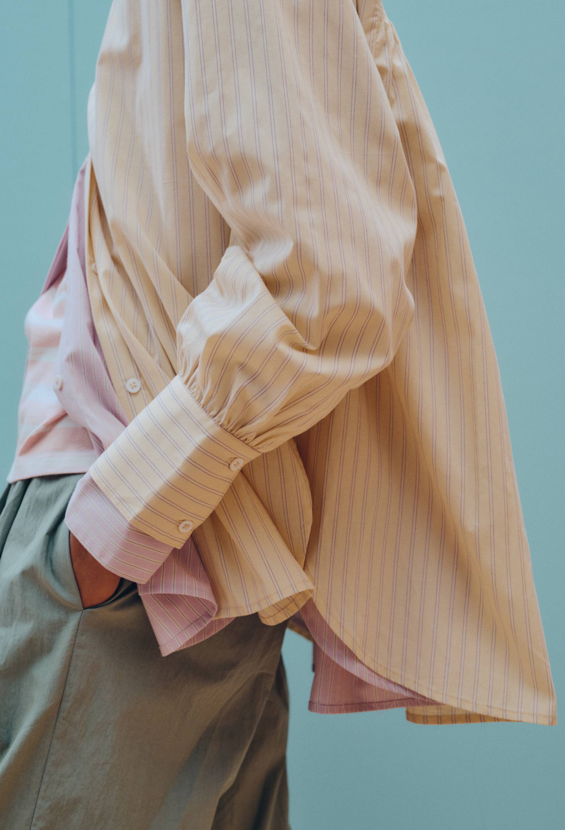 Chemise manches longues ray&eacute;e d&eacute;tails smock dos en coton BIO GOTS, Jaune clair, large image number 1