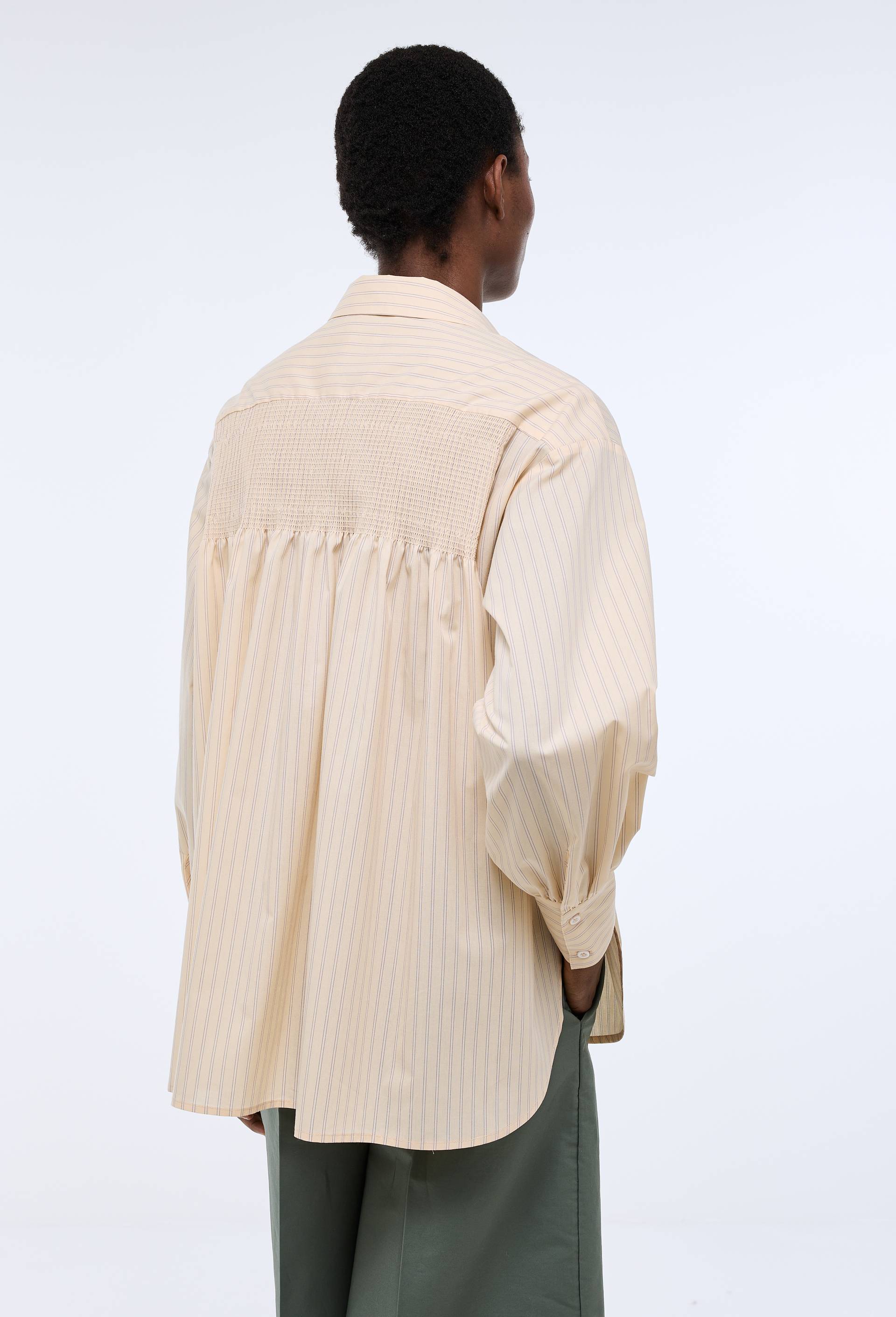 Chemise manches longues ray&eacute;e d&eacute;tails smock dos en coton BIO GOTS, Jaune clair, large image number 5.0