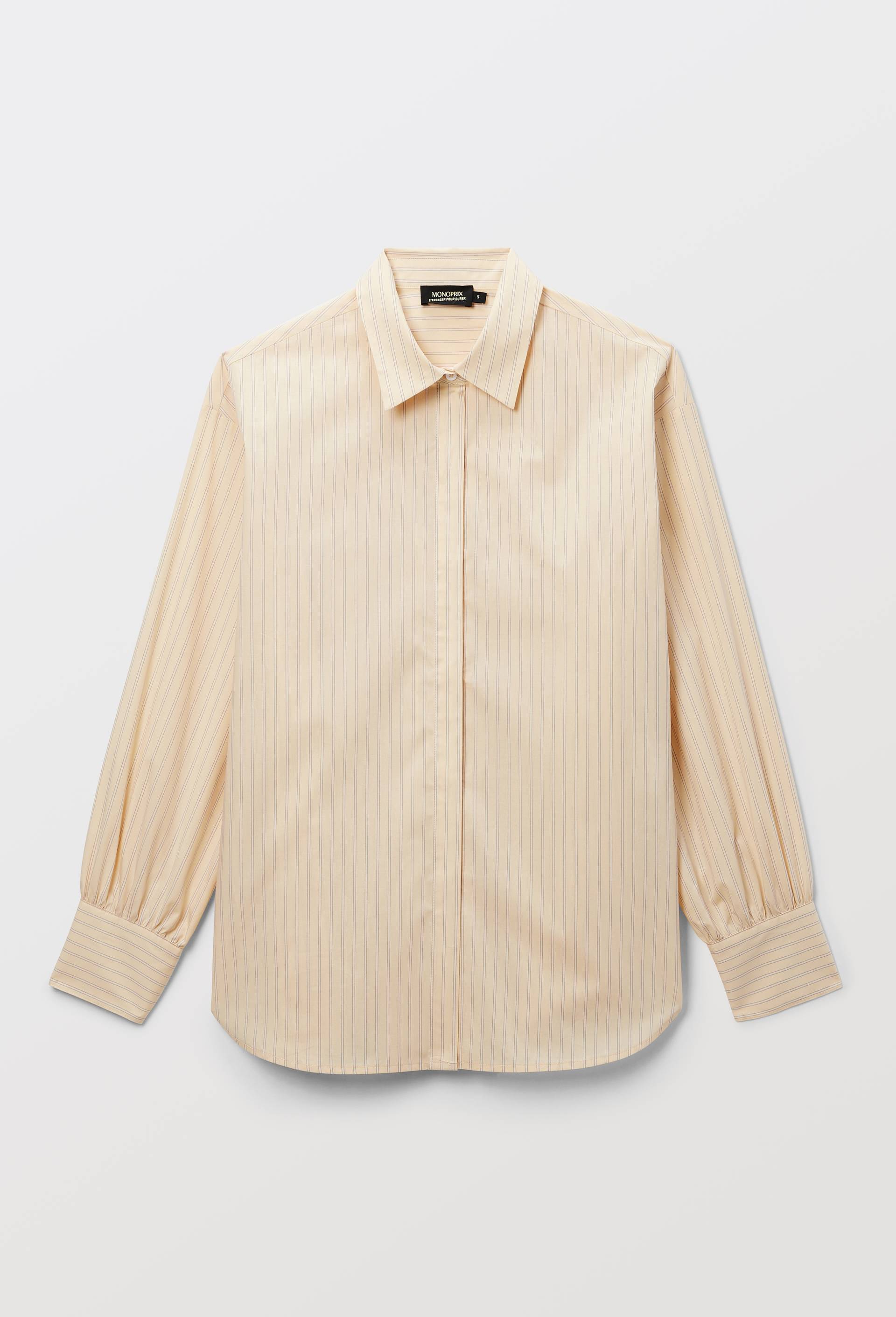 Chemise manches longues ray&eacute;e d&eacute;tails smock dos en coton BIO GOTS, Jaune clair, large image number 6