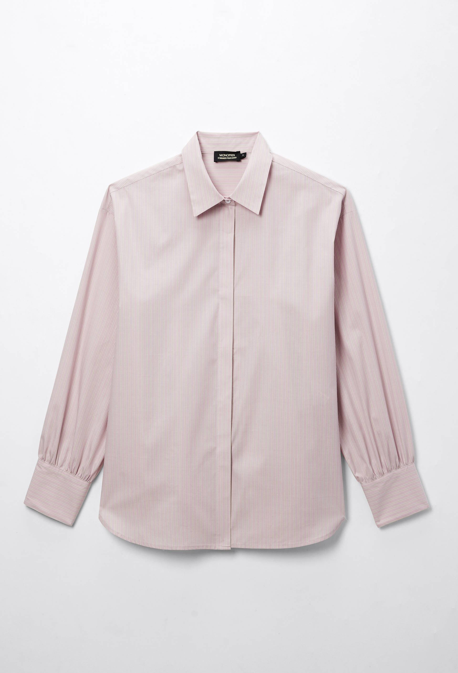 Chemise manches longues ray&eacute;e d&eacute;tails smock dos en coton BIO GOTS, Rose clair, large image number 2.0