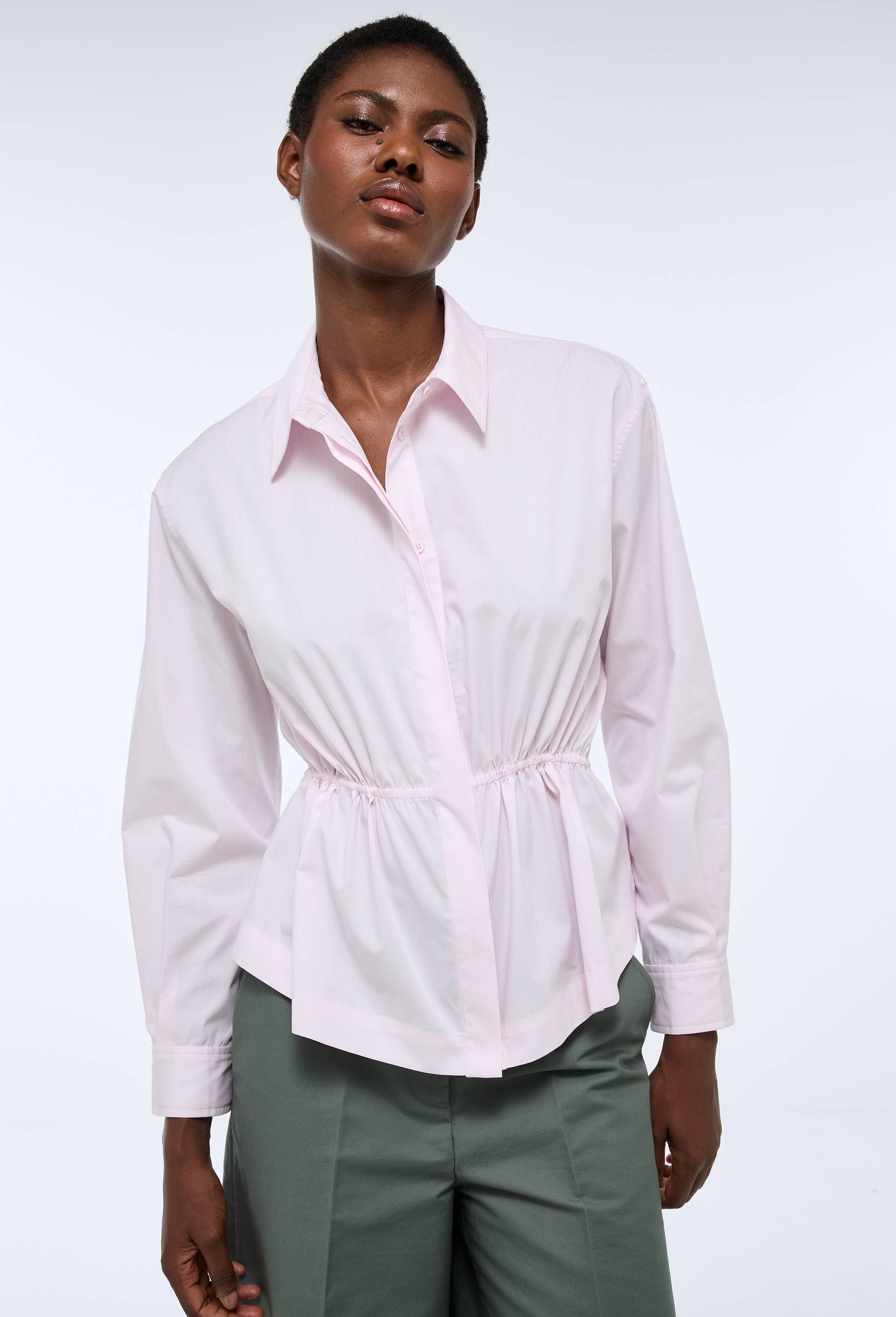 Chemisier manches longues cintr&eacute;e en coton BIO GOTS, Rose clair, large image number 1