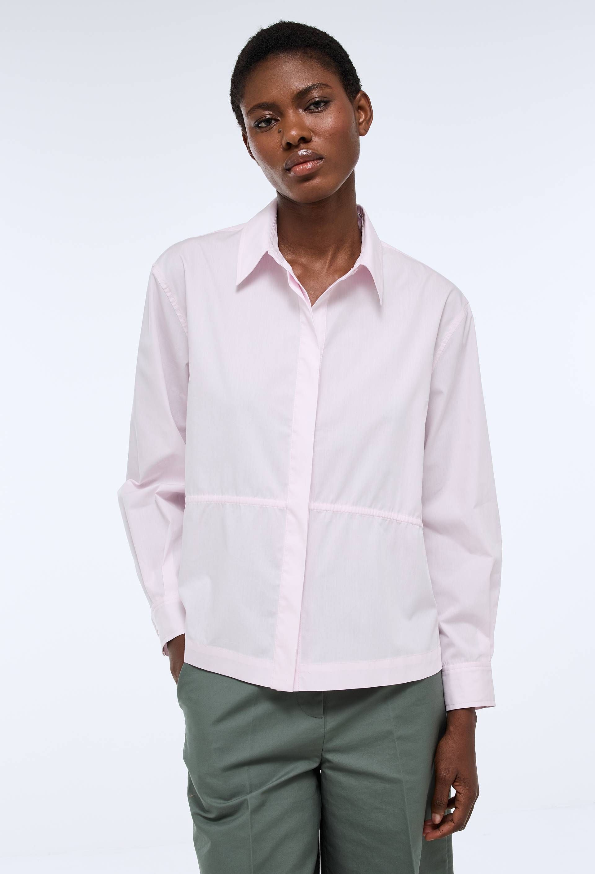 Chemisier manches longues cintr&eacute;e en coton BIO GOTS, Rose clair, large image number 2