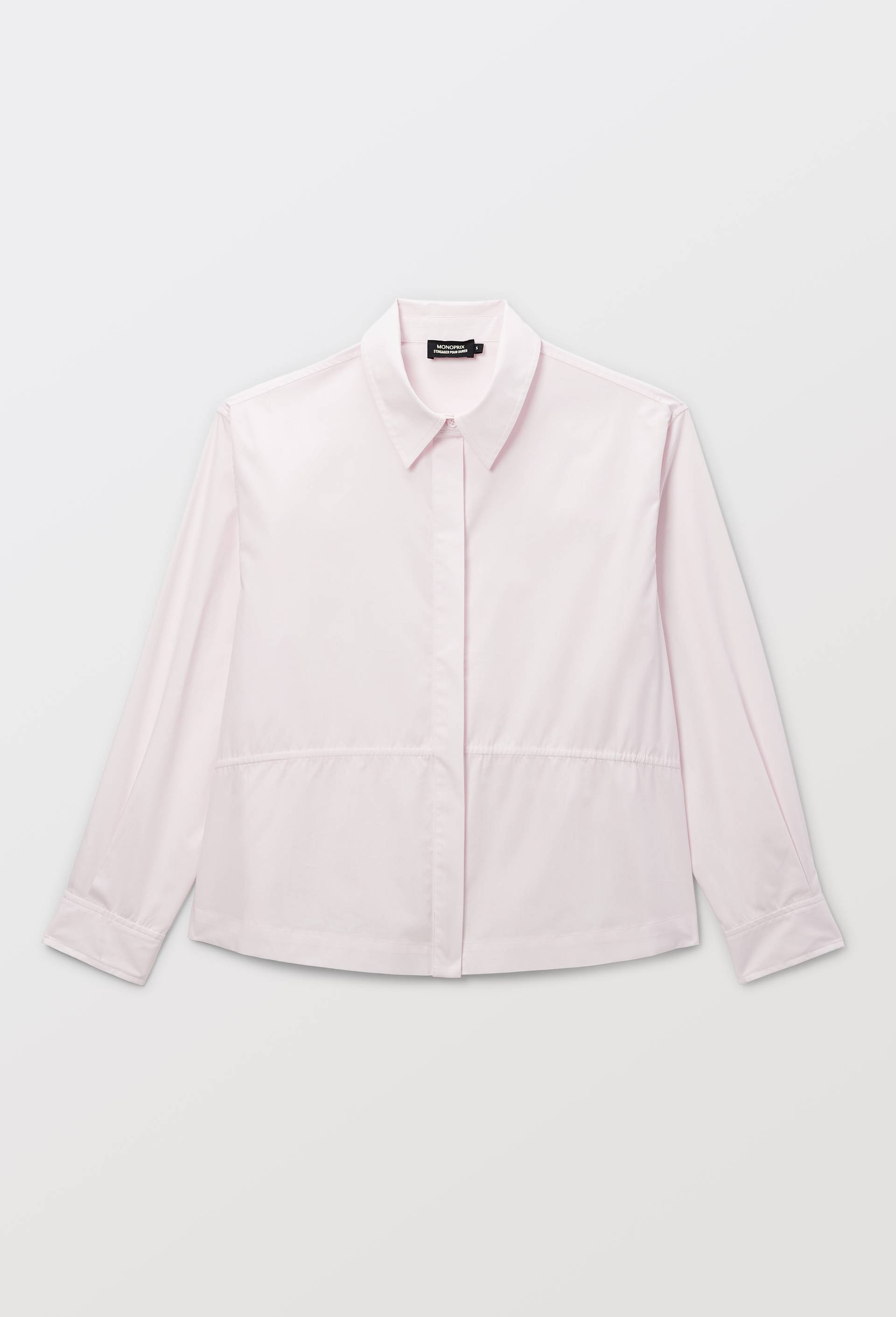 Chemisier manches longues cintr&eacute;e en coton BIO GOTS, Rose clair, large image number 4