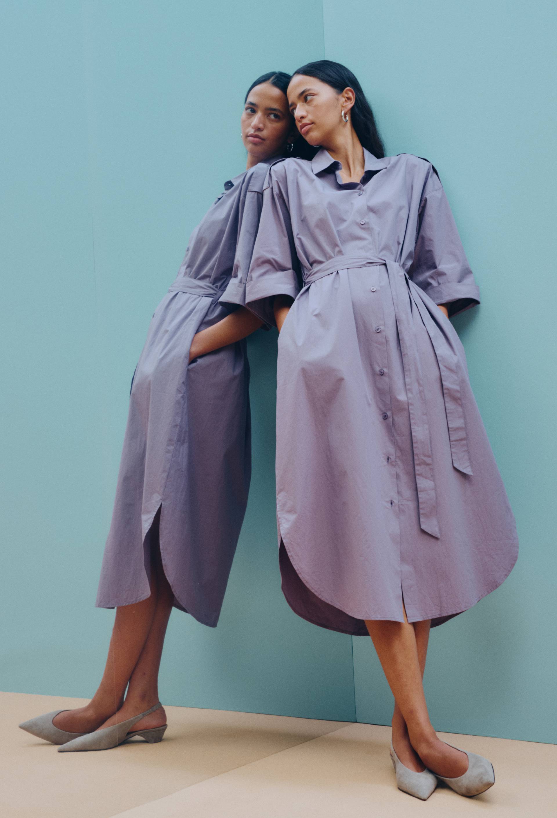 Robe chemise, manches trois quarts en coton BIO GOTS, Violet, large image number 0