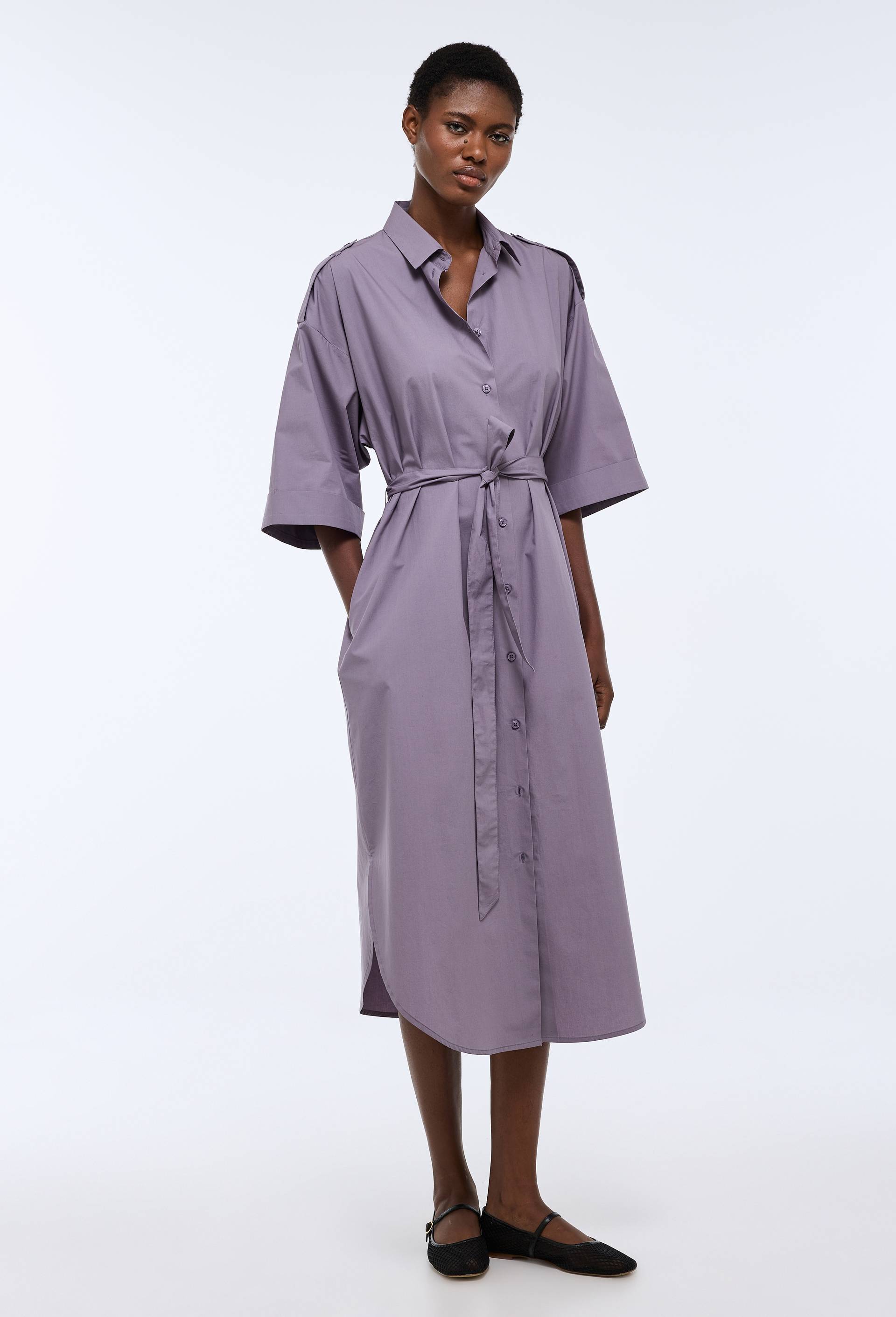 Robe chemise, manches trois quarts en coton BIO GOTS, Violet, large image number 2