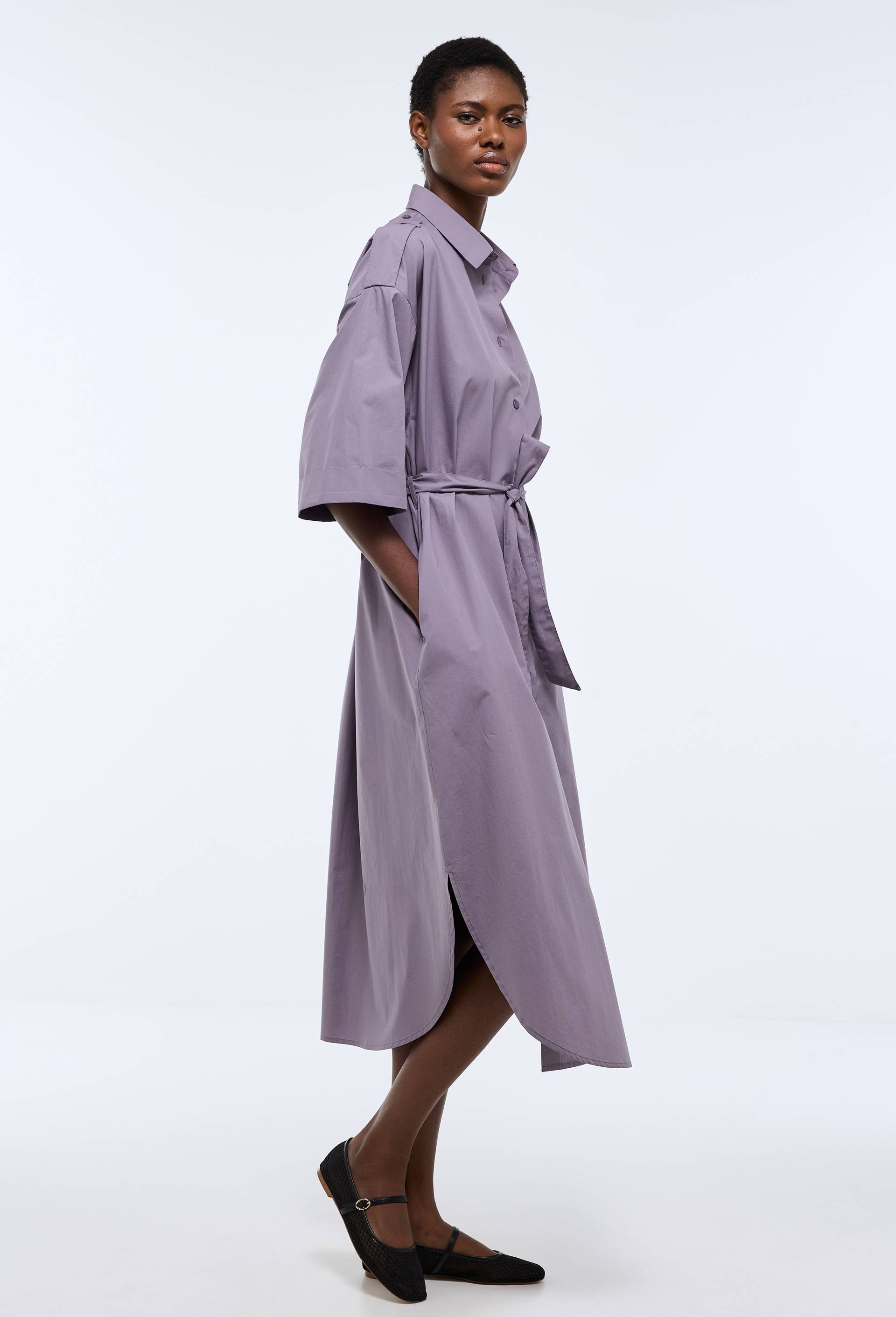 Robe chemise, manches trois quarts en coton BIO GOTS, Violet, large image number 3