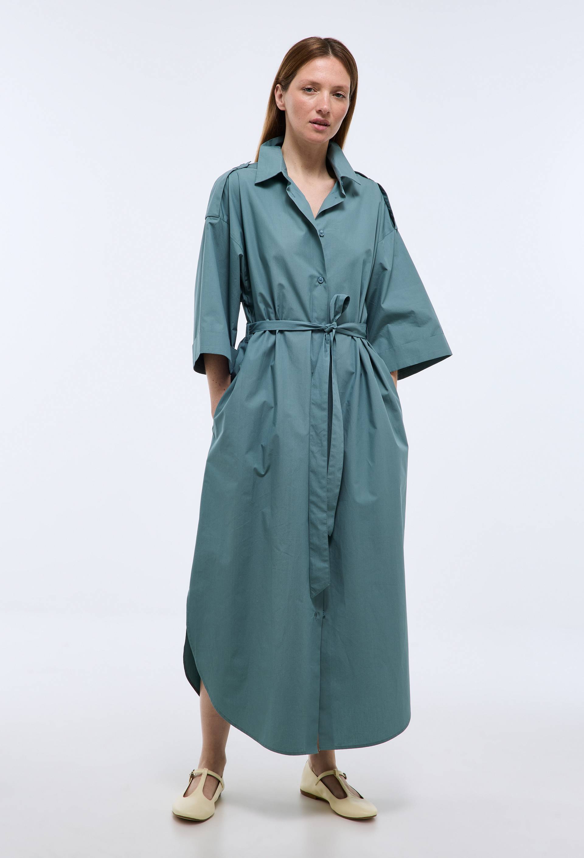 Robe chemise, manches trois quarts en coton BIO GOTS, Vert, large image number 0