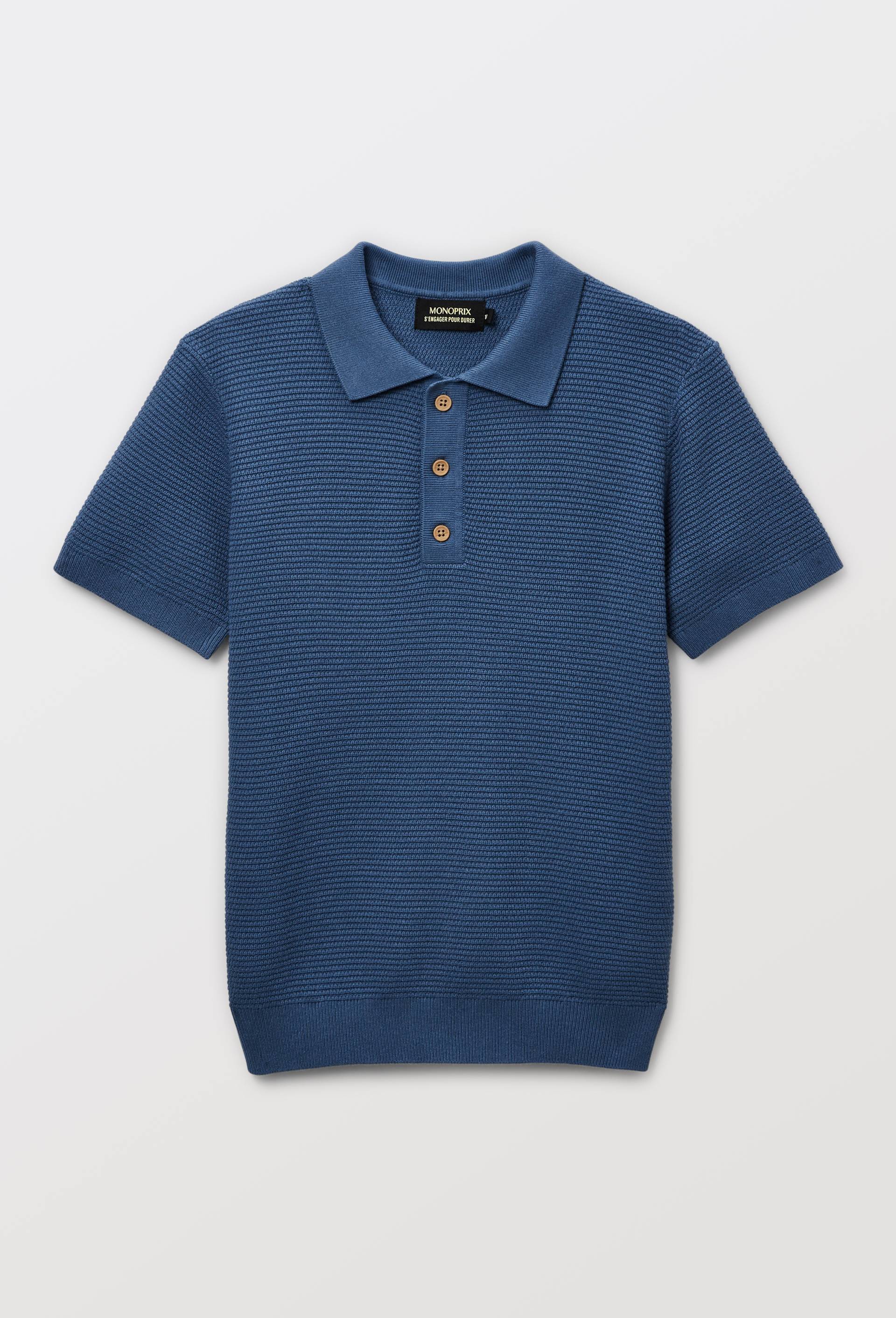 Polo maille manches courtes uni, Bleu, large image number 2.0