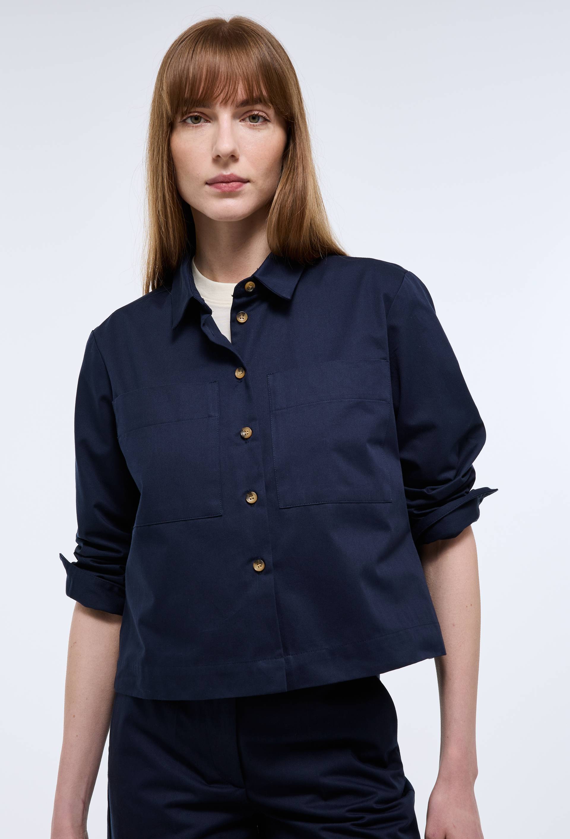 Chemise manches longues en coton, Bleu fonc&eacute;, large image number 0.0