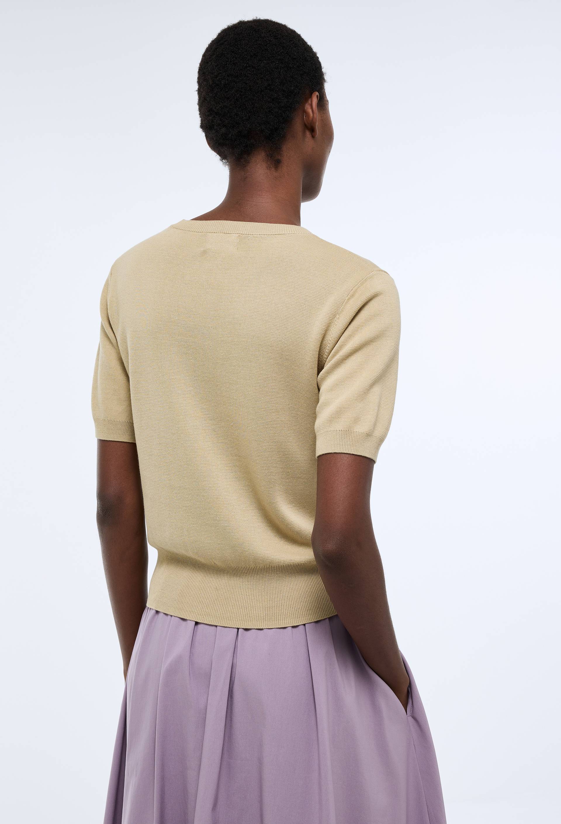 Pull manches courtes uni, Beige, large image number 1