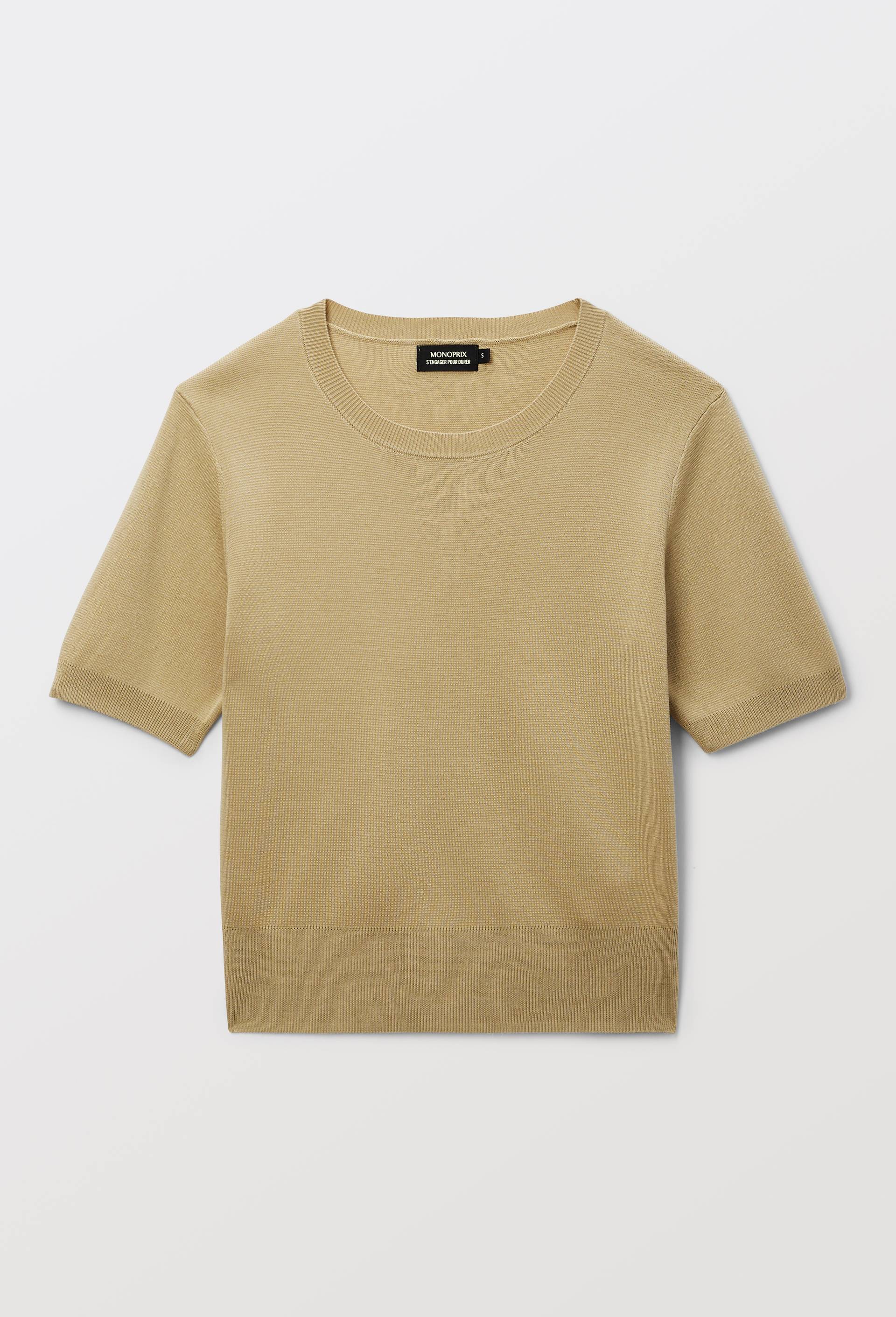 Pull manches courtes uni, Beige, large image number 2.0
