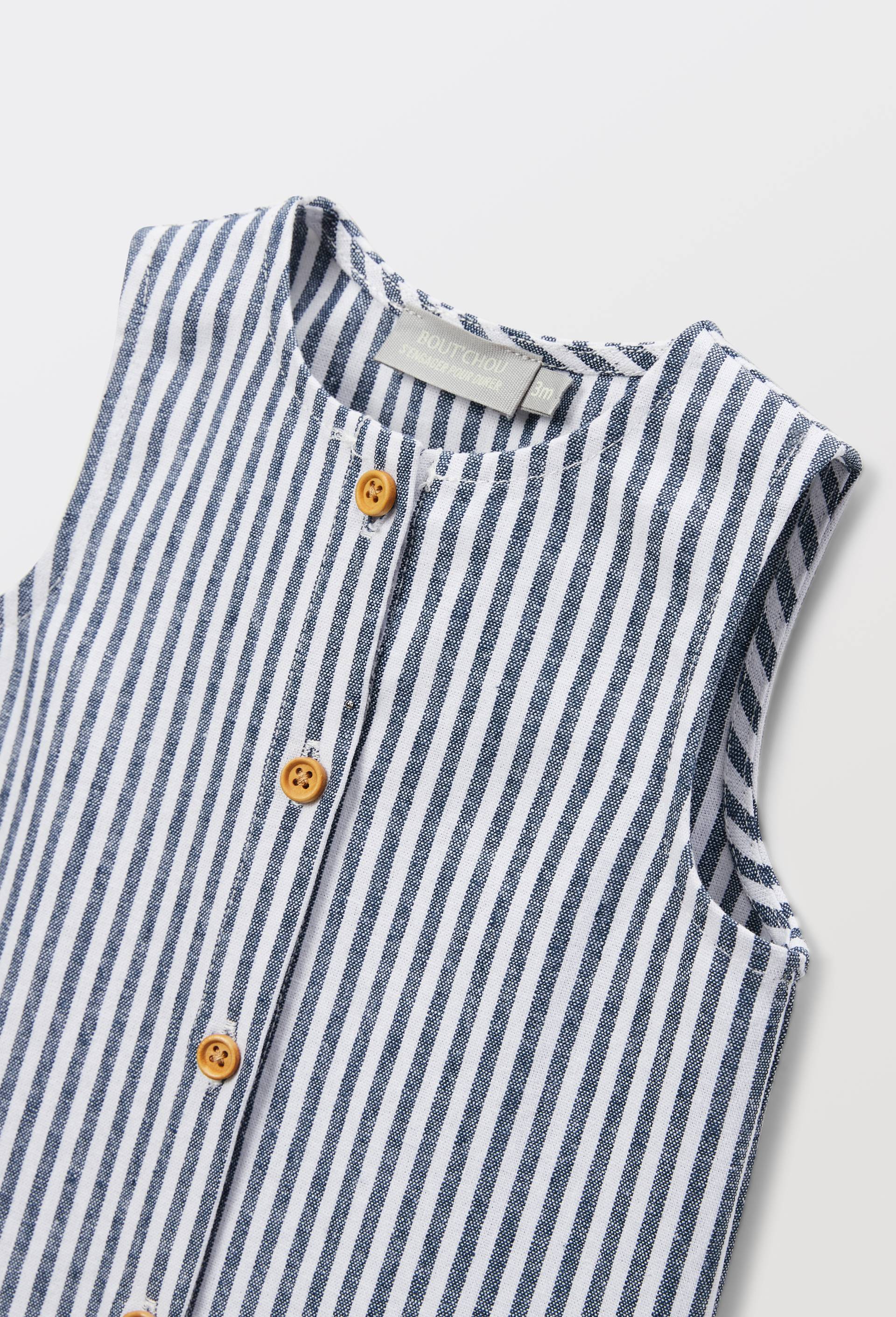 Combinaison ray&eacute;e sans manches contenant du lin, Bleu fonc&eacute;, large image number 2