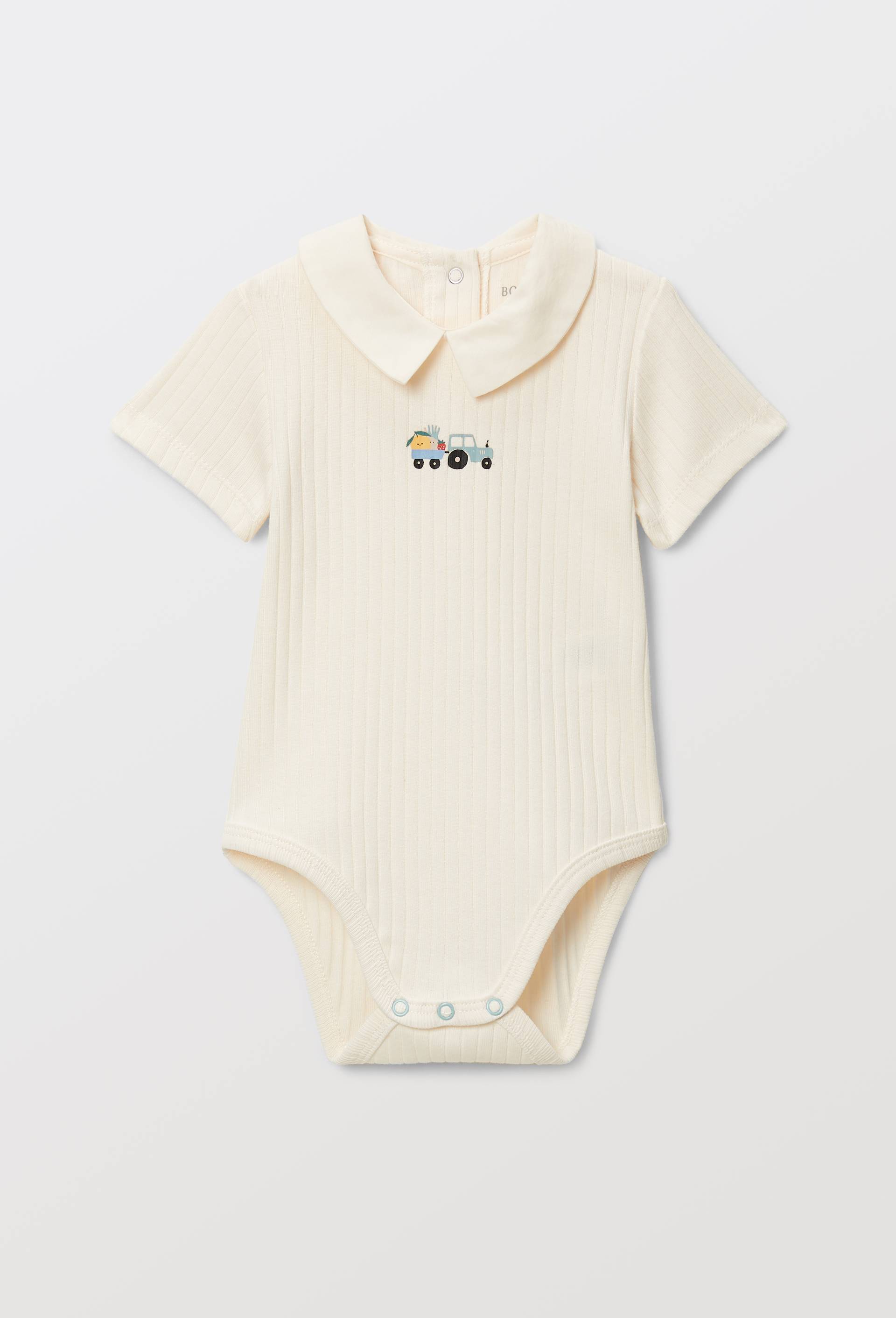 Body manches courtes &agrave; col chemise en coton BIO GOTS, Beige clair, large image number 0.0