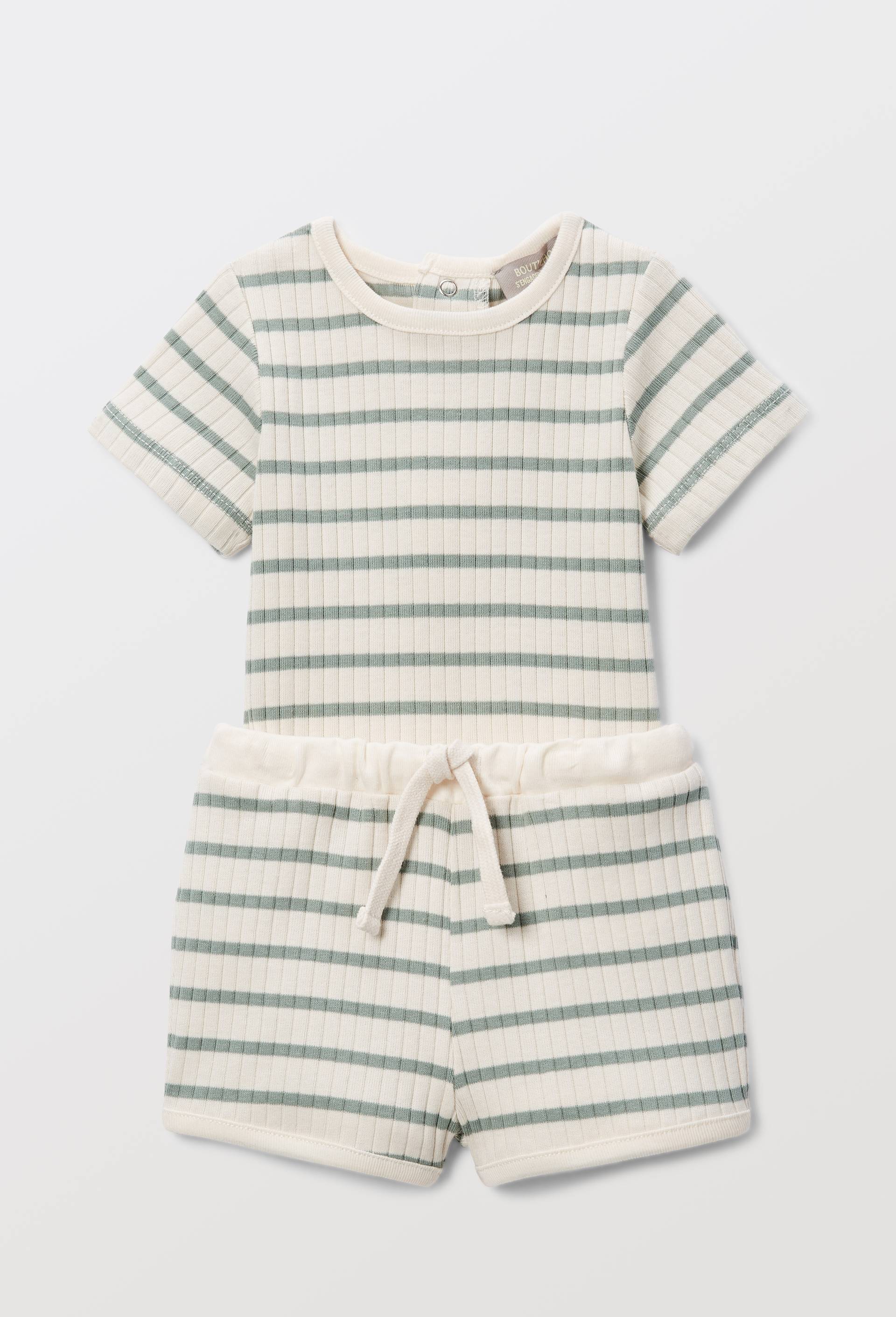 Ensemble body et short ray&eacute; en coton BIO GOTS, Vert, large image number 0