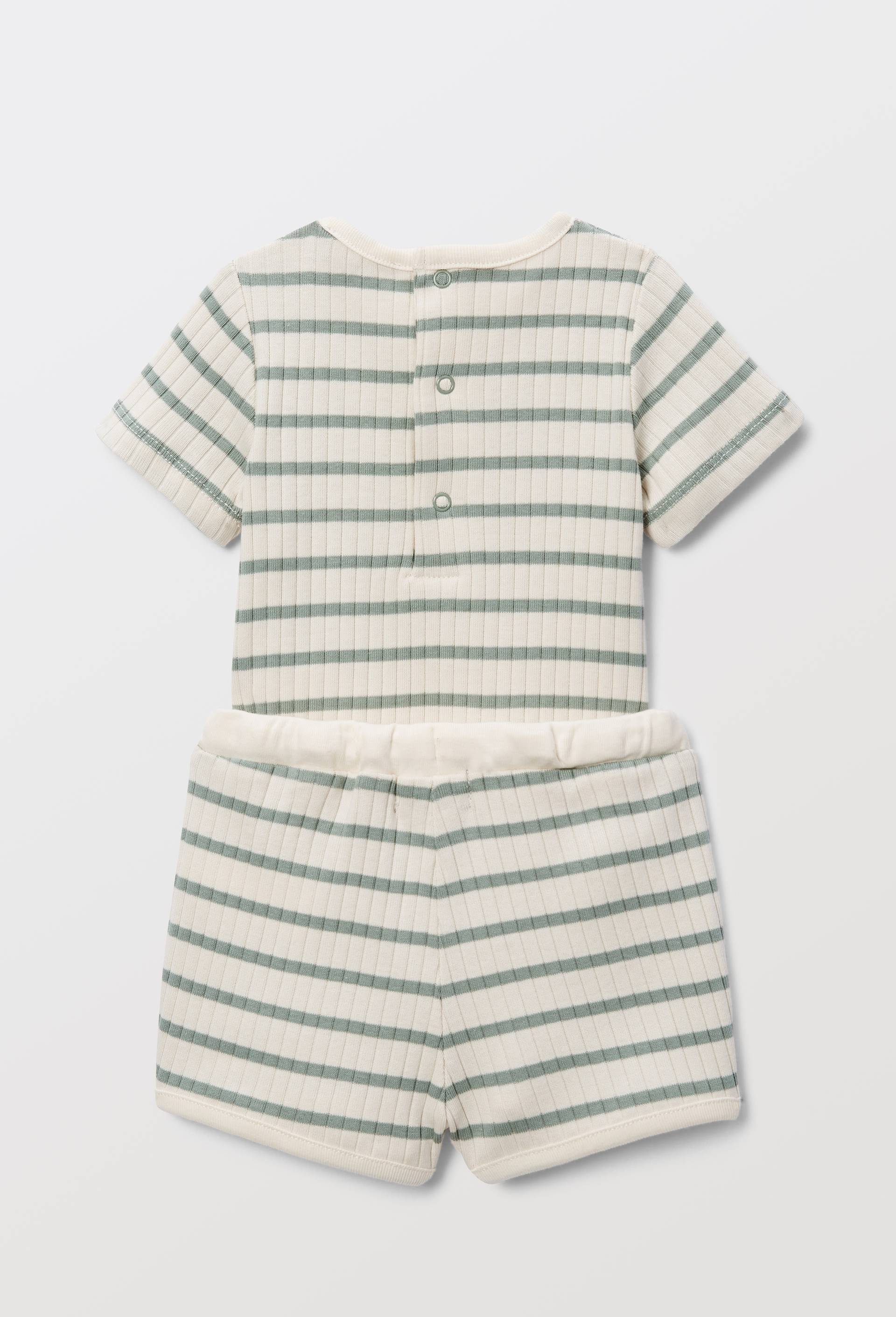 Ensemble body et short ray&eacute; en coton BIO GOTS, Vert, large image number 1