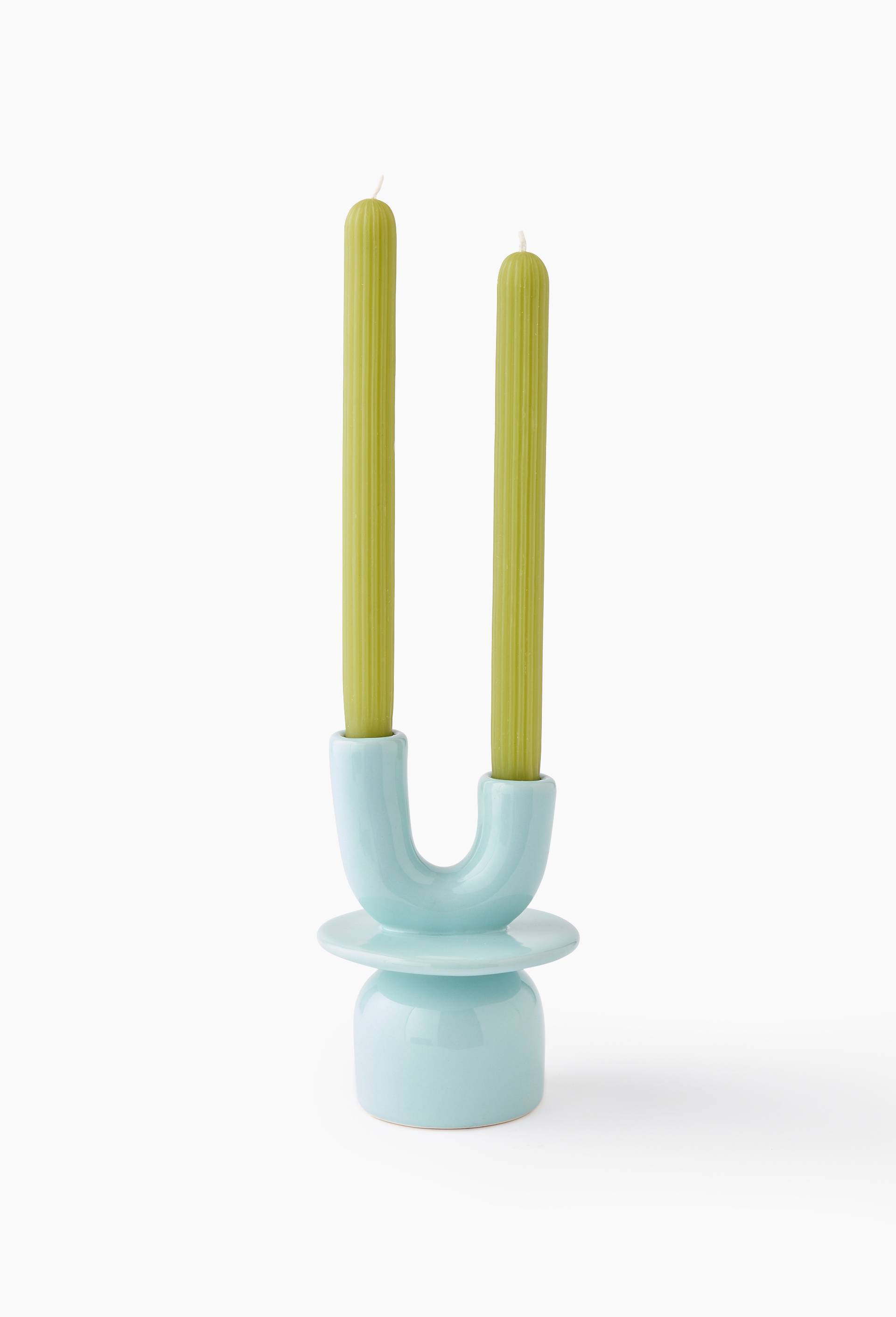 Bougeoir, 12 x 5 cm, en c&eacute;ramique - MARGAUX KELLER X MONOPRIX, Bleu clair, large image number 0.0