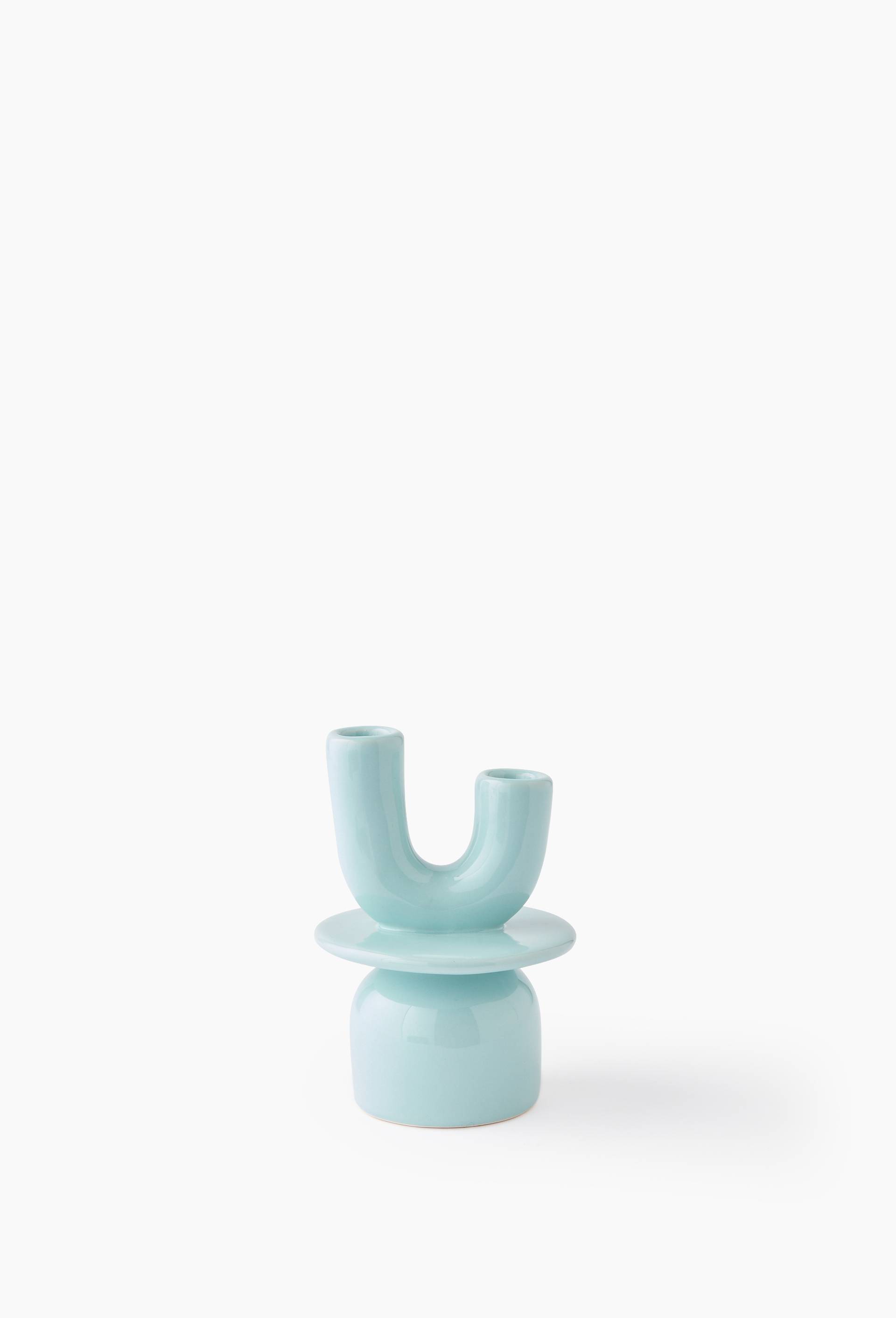Bougeoir, 12 x 5 cm, en c&eacute;ramique - MARGAUX KELLER X MONOPRIX, Bleu clair, large image number 1