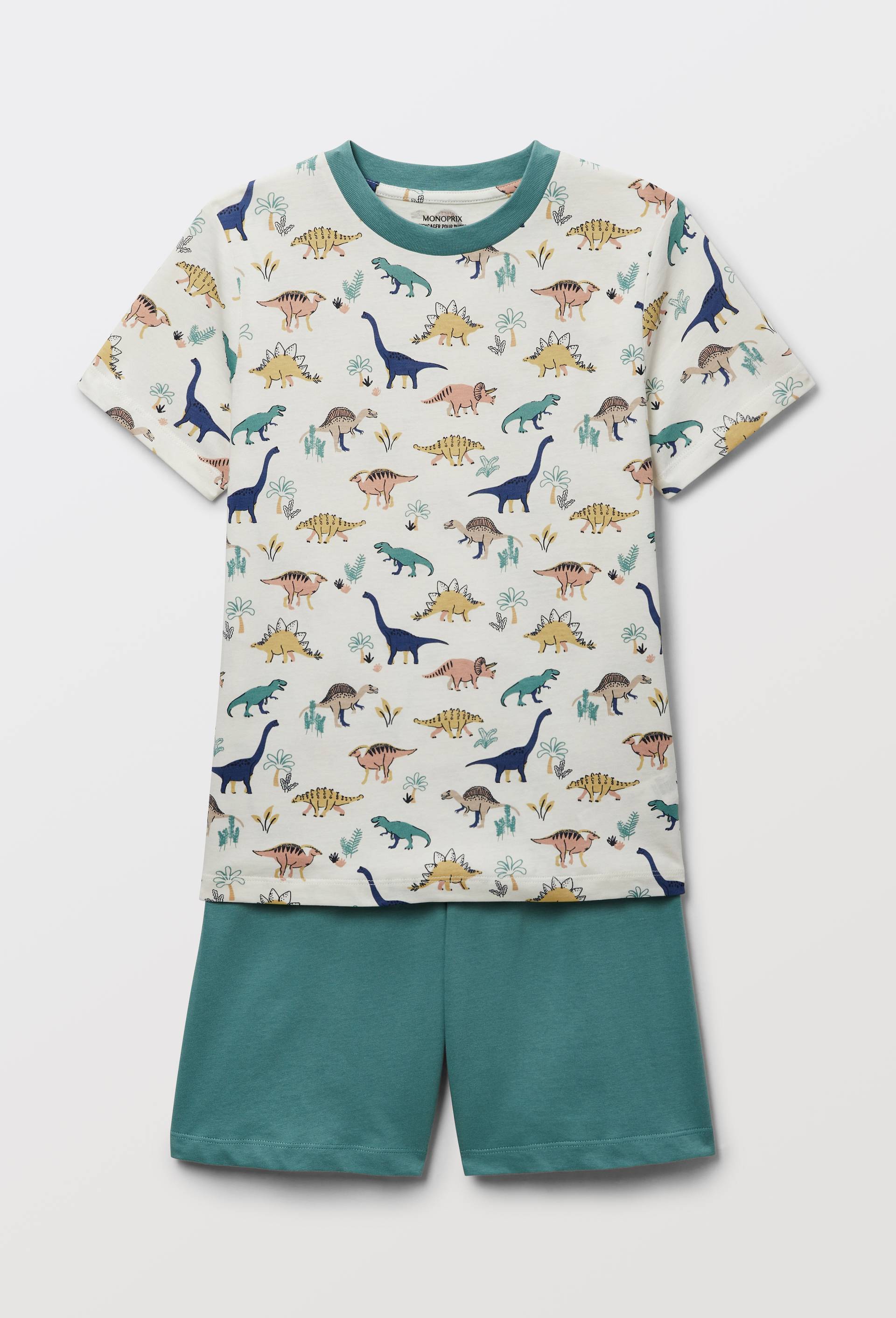 Pyjama short imprim&eacute; en jersey coton BIO GOTS, Vert, large image number 1