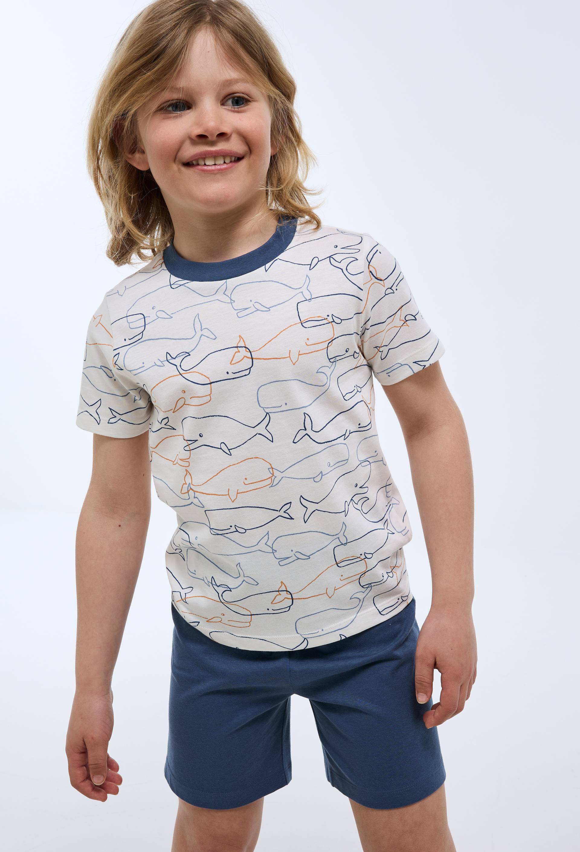 Pyjama short imprim&eacute; en coton jersey BIO GOTS, Bleu fonc&eacute;, large image number 0