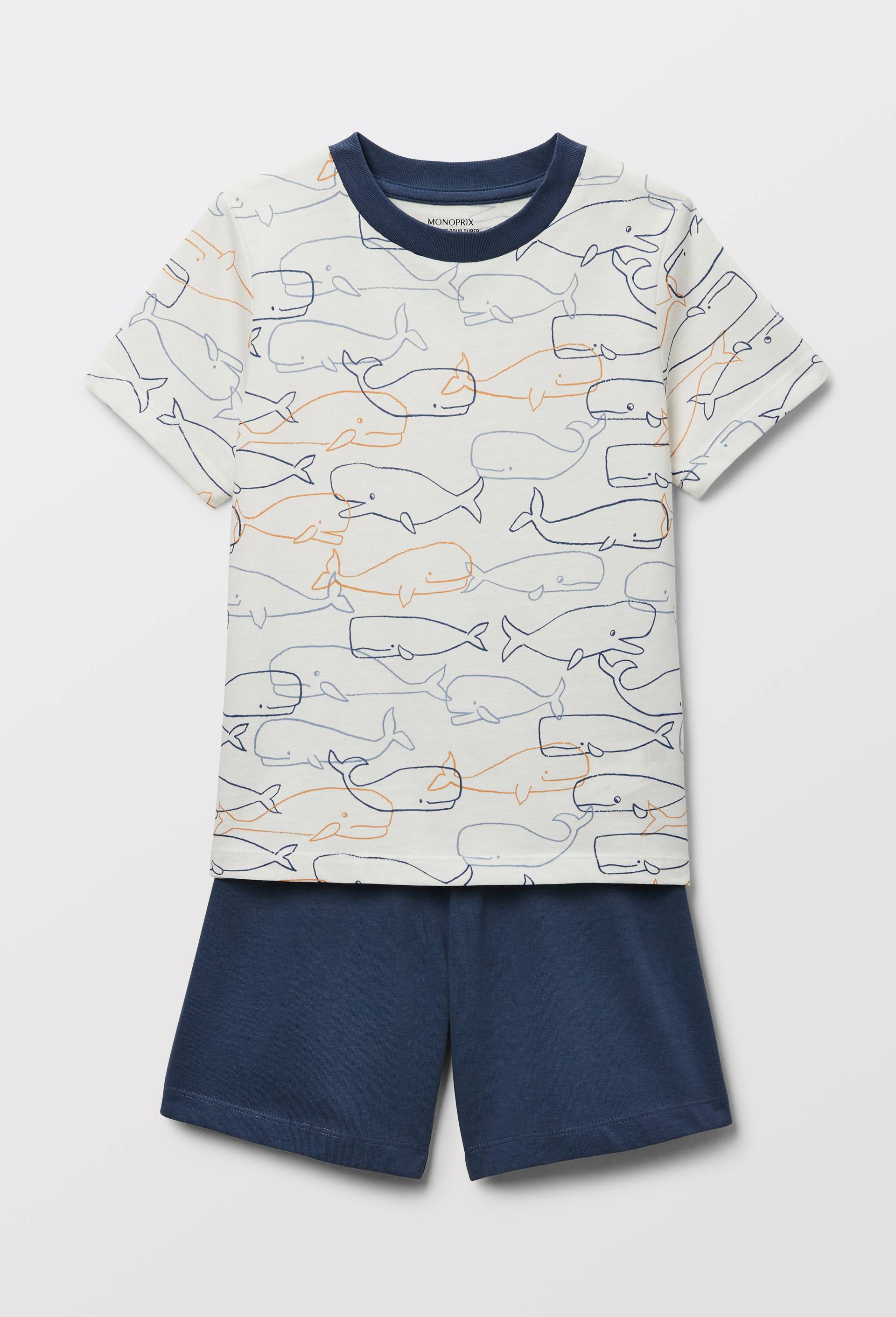 Pyjama short imprim&eacute; en coton jersey BIO GOTS, Bleu fonc&eacute;, large image number 1
