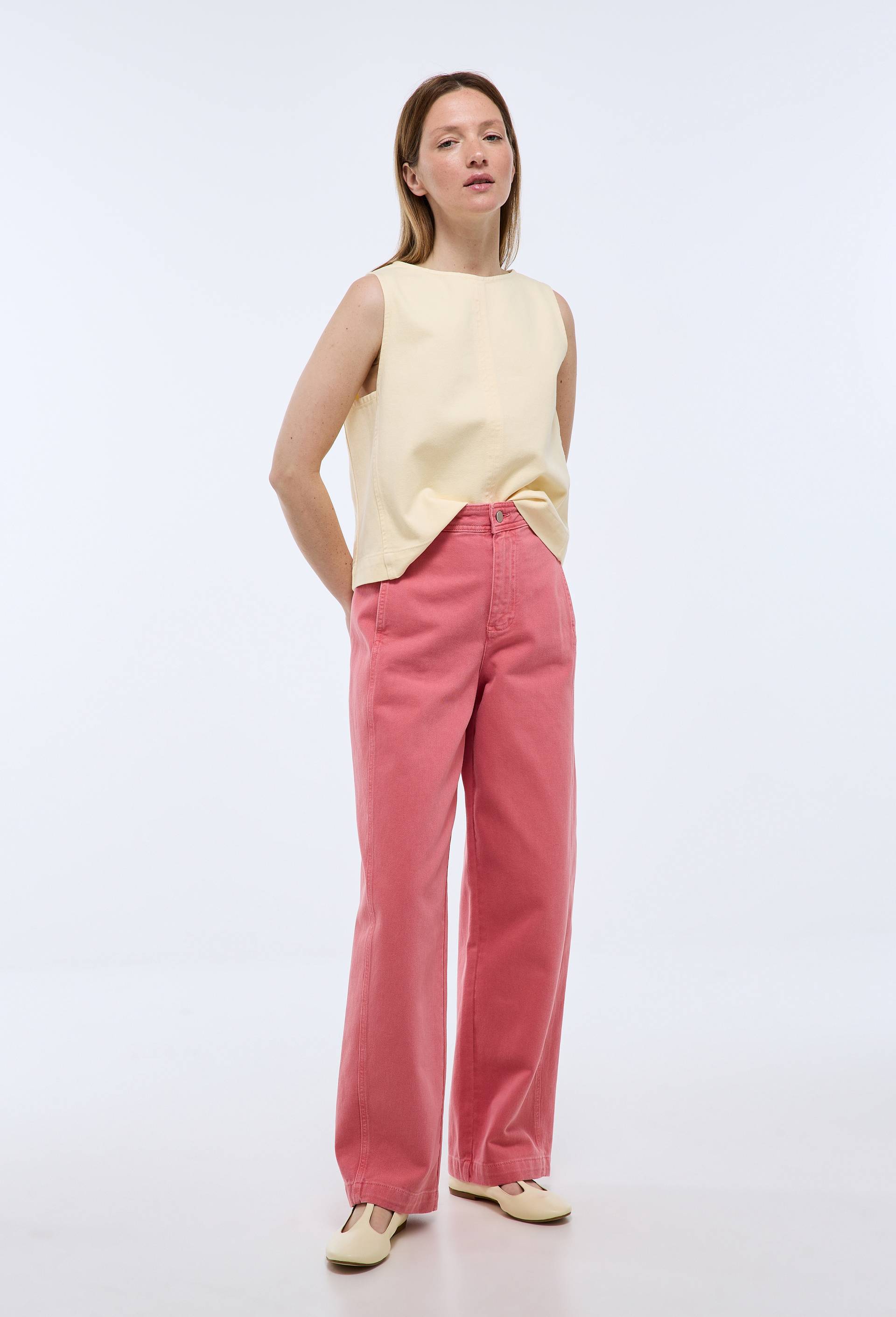 Pantalon barrel en coton, poches c&ocirc;t&eacute;s, Rose, large image number 0.0
