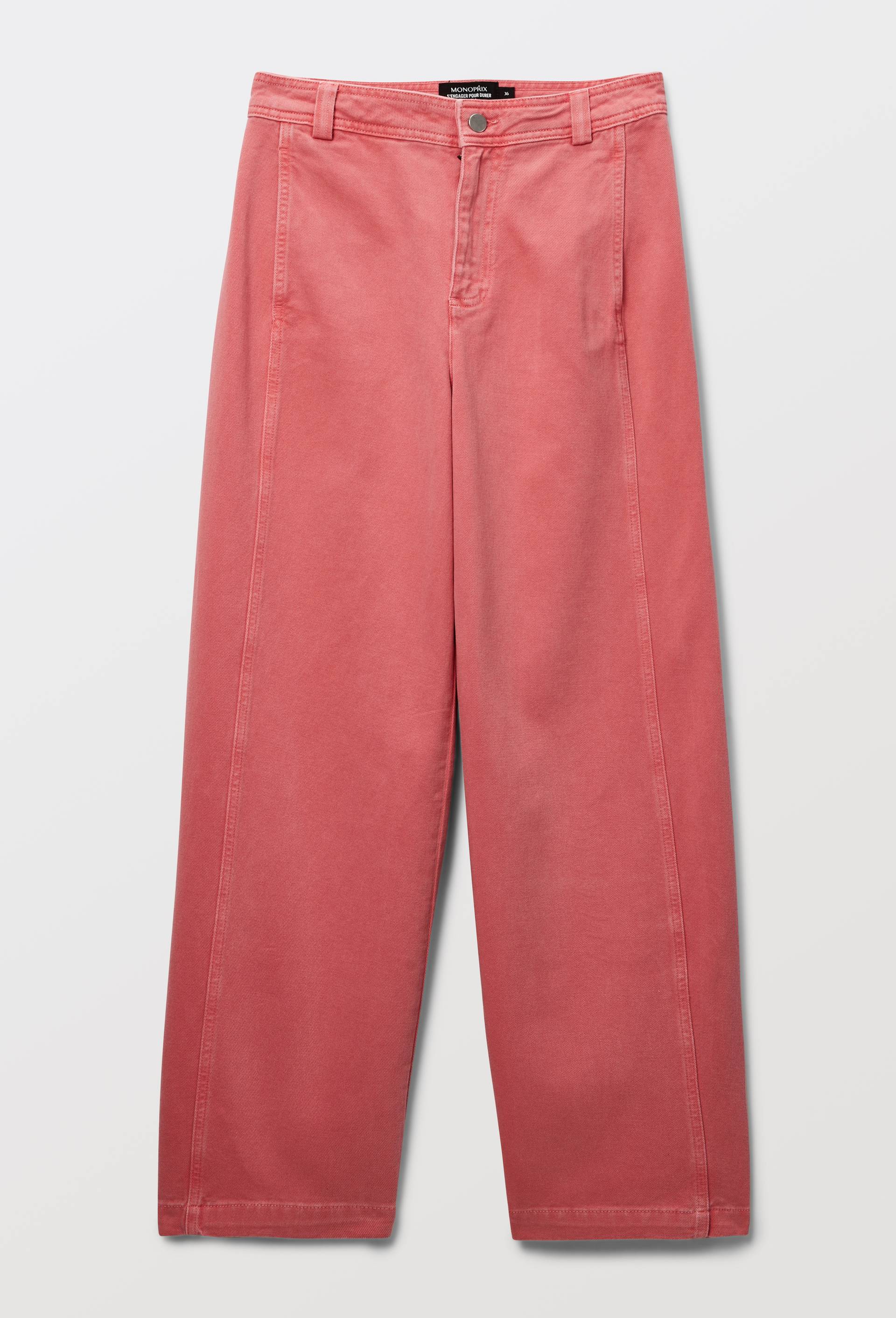Pantalon barrel en coton, poches c&ocirc;t&eacute;s, Rose, large image number 2