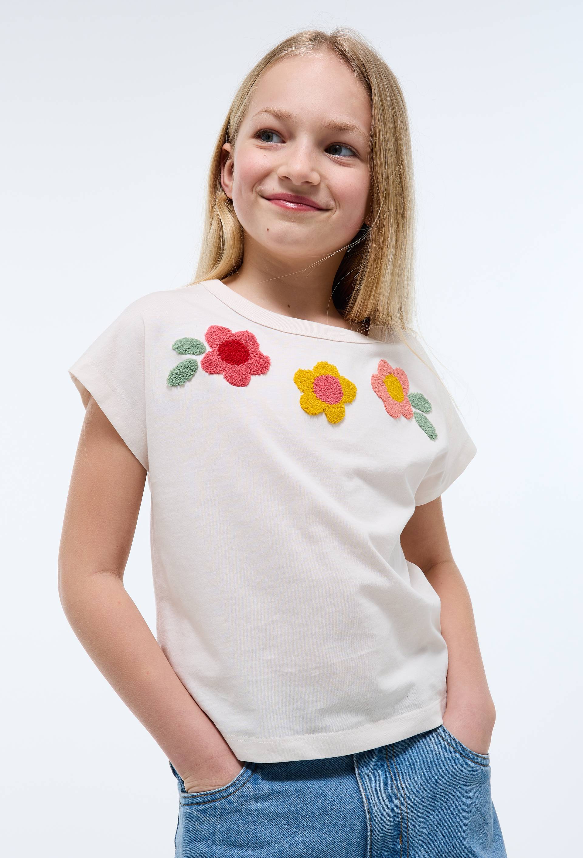 T-shirt manches courtes  brod&eacute; en coton BIO GOTS, Beige clair, large image number 0