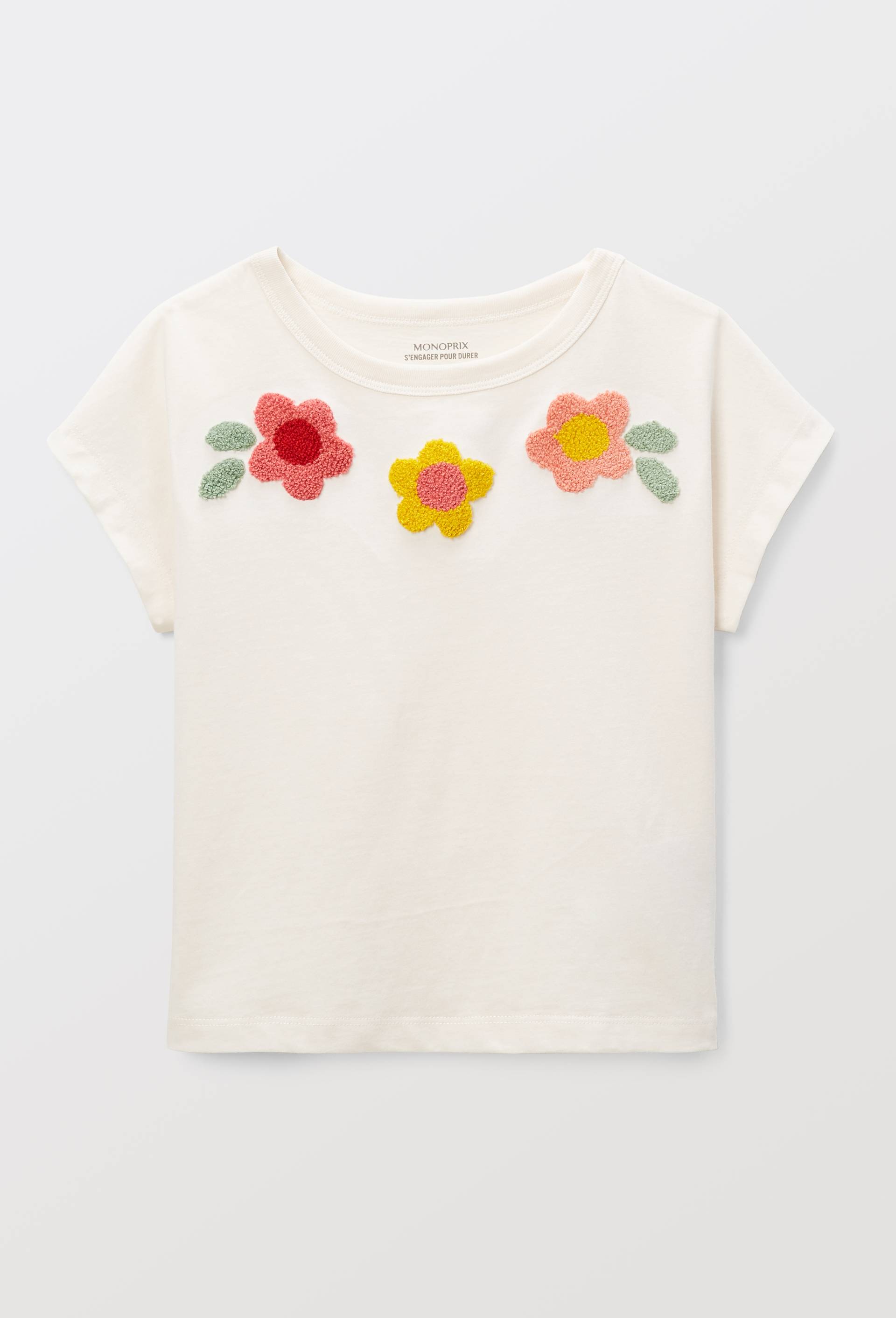 T-shirt manches courtes  brod&eacute; en coton BIO GOTS, Beige clair, large image number 1.0
