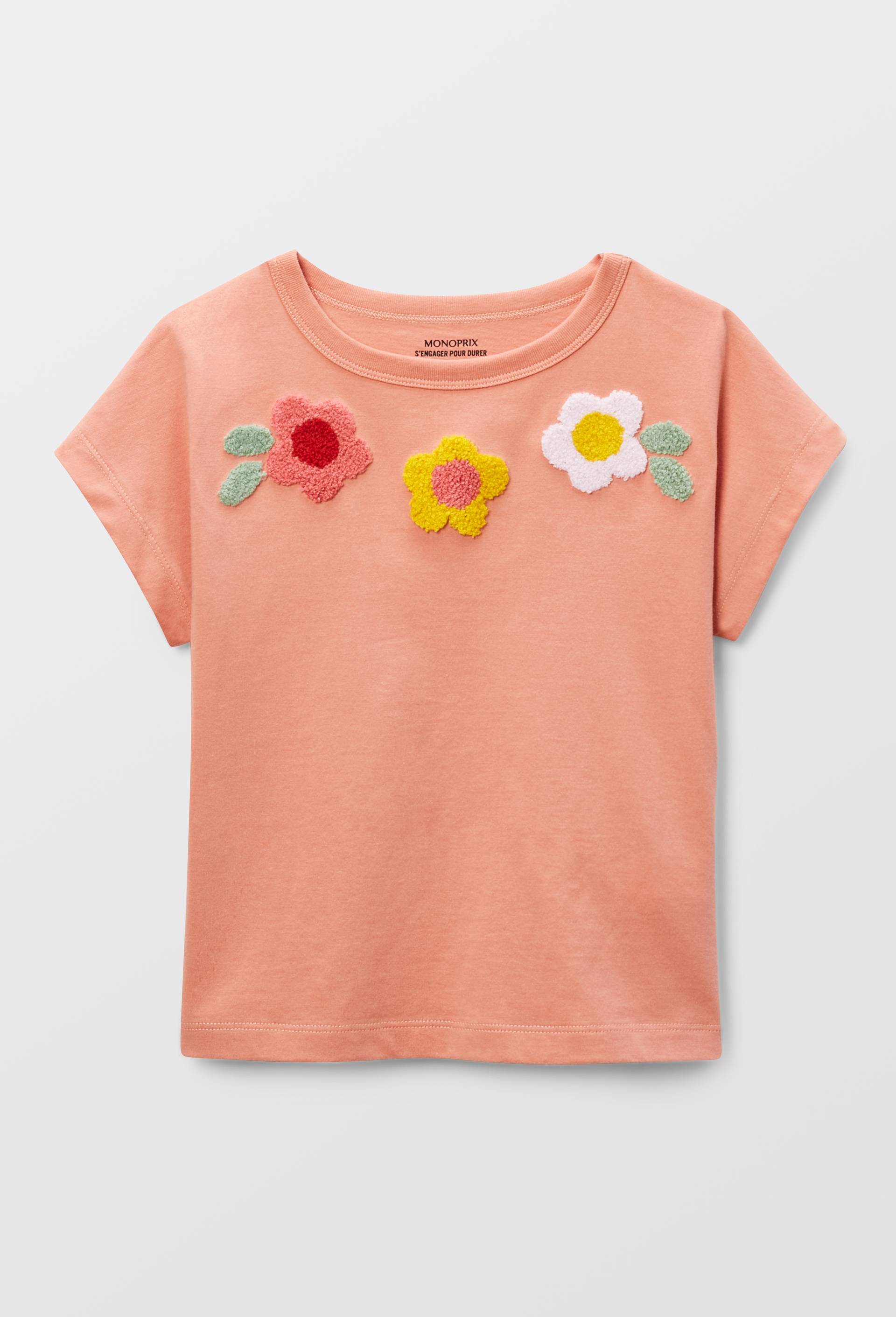 T-shirt manches courtes  brod&eacute; en coton BIO GOTS, Rose, large image number 1