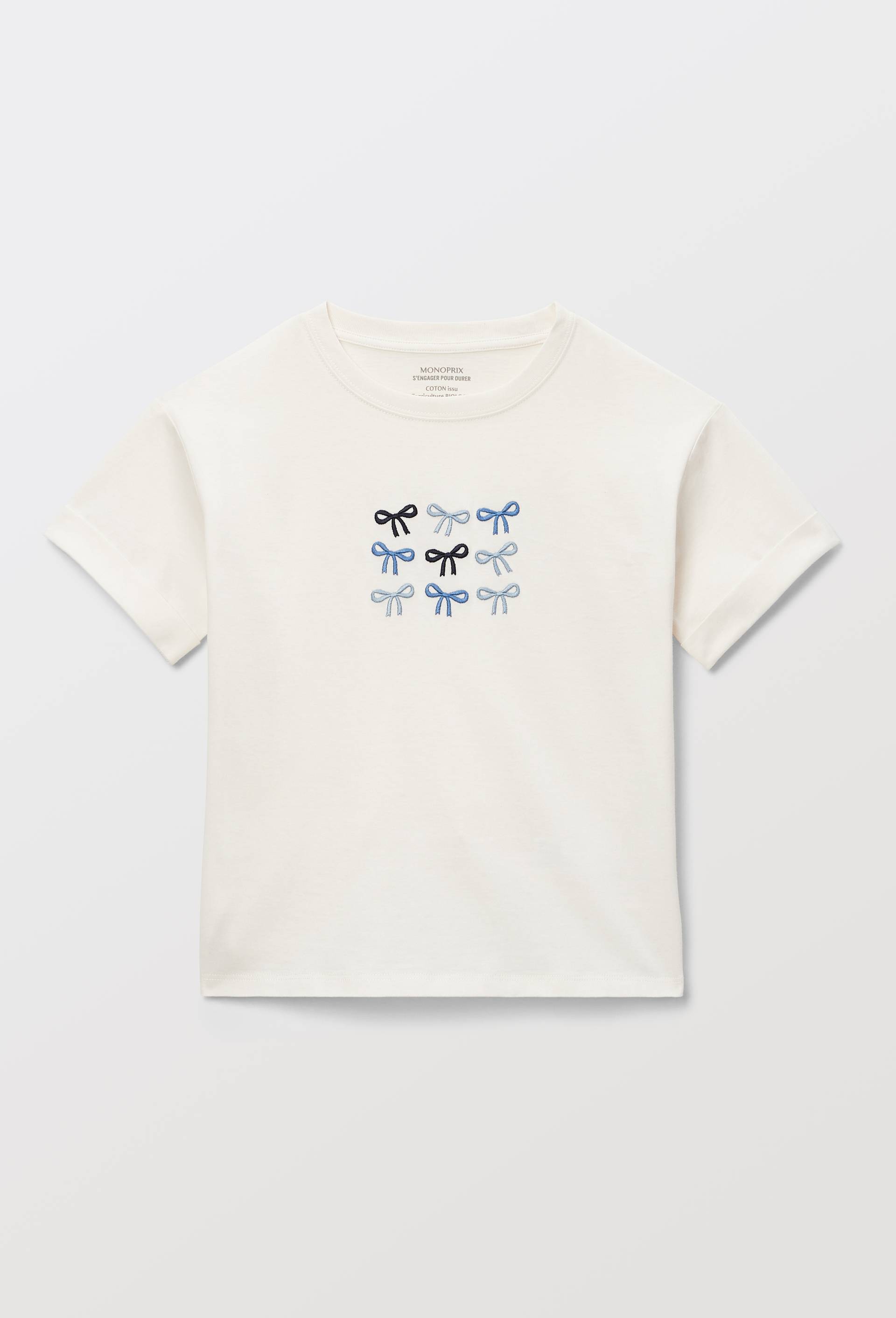 T-shirt manches courtes  brod&eacute; en coton BIO GOTS, Beige clair, large image number 1.0