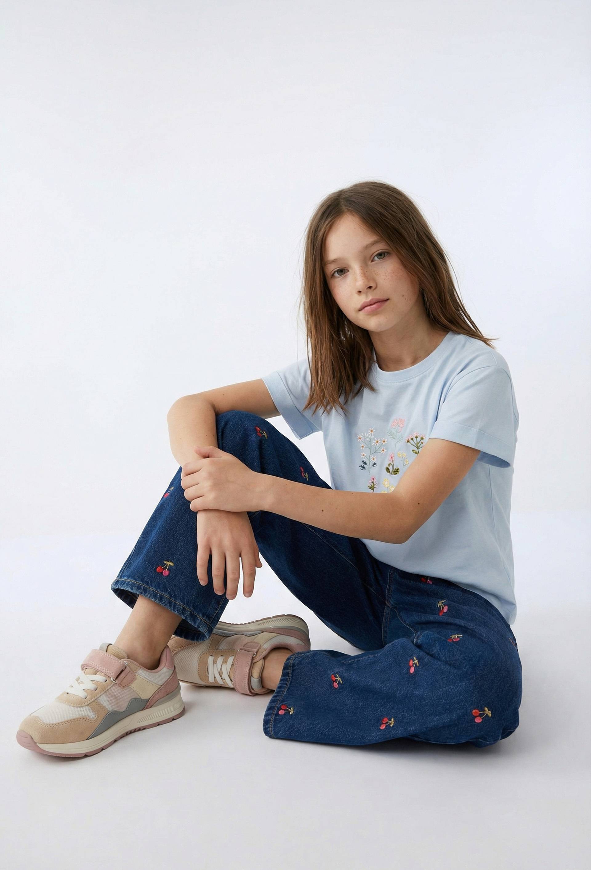 T-shirt manches courtes  brod&eacute; en coton BIO GOTS, Bleu clair, large image number 0