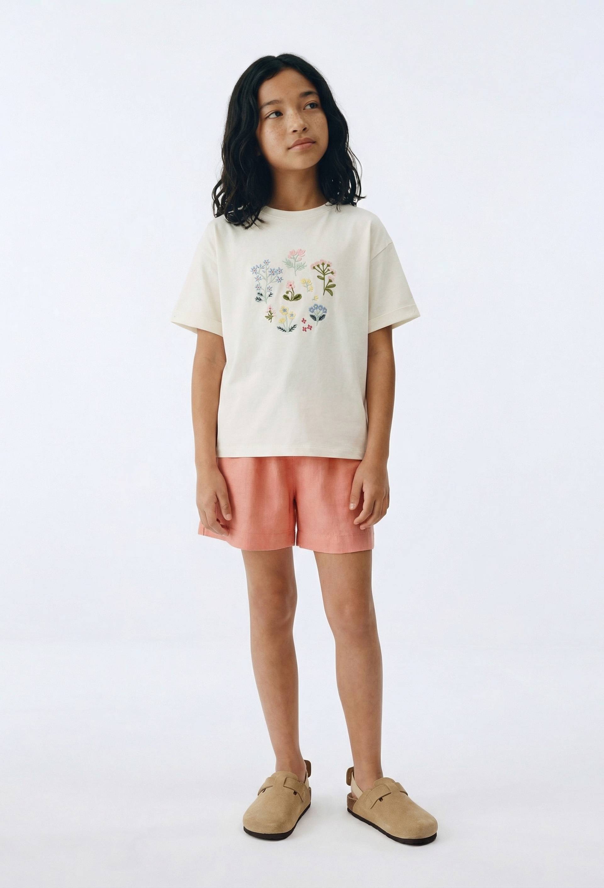T-shirt manches courtes  brod&eacute; en coton BIO GOTS, Beige clair, large image number 0