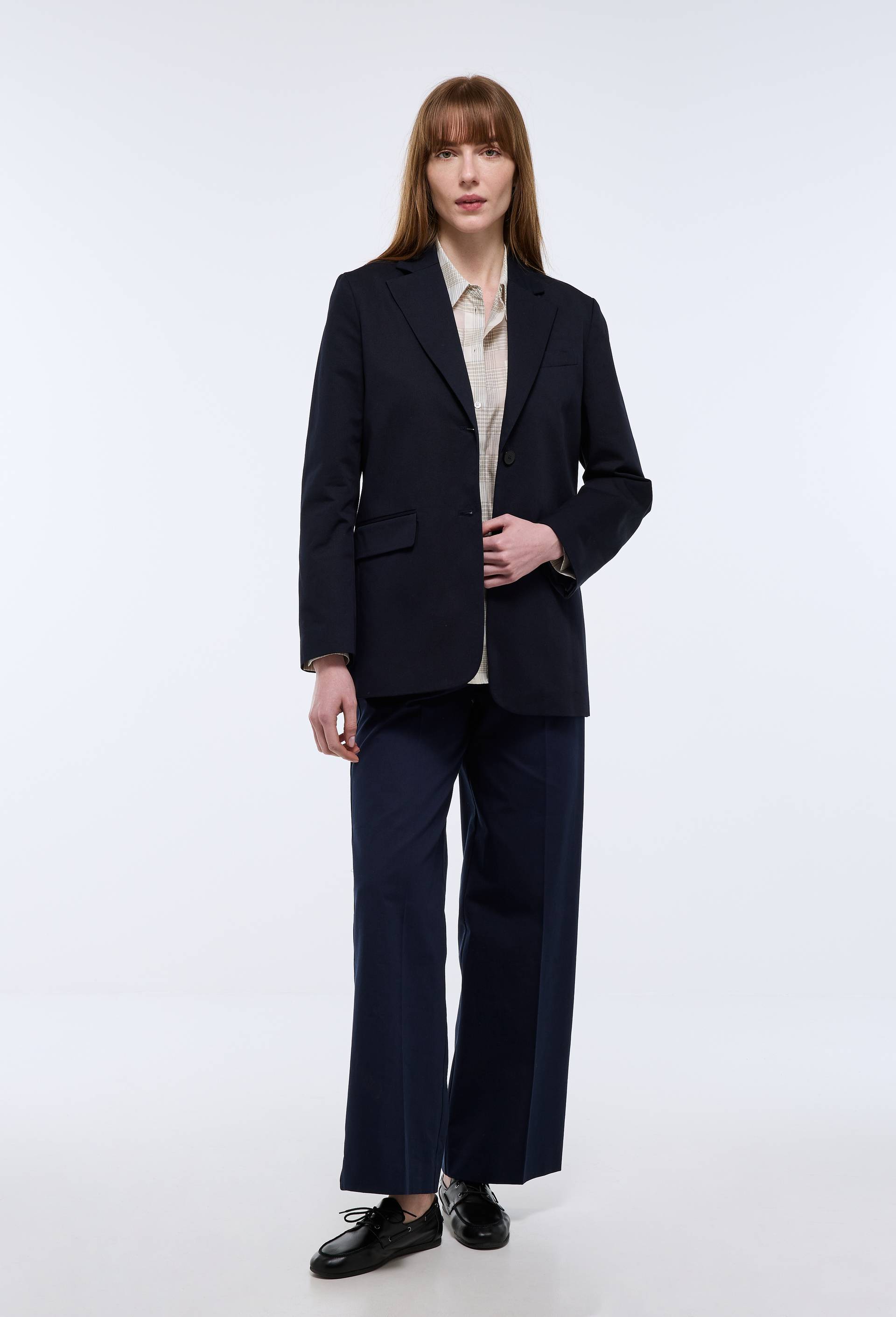 Veste blazer manches longues unie en coton, Bleu fonc&eacute;, large image number 1