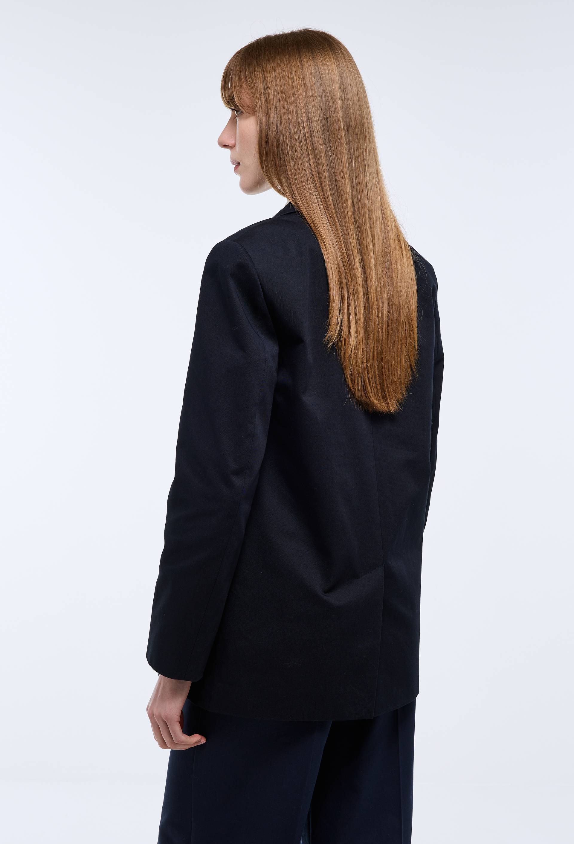 Veste blazer manches longues unie en coton, Bleu fonc&eacute;, large image number 3