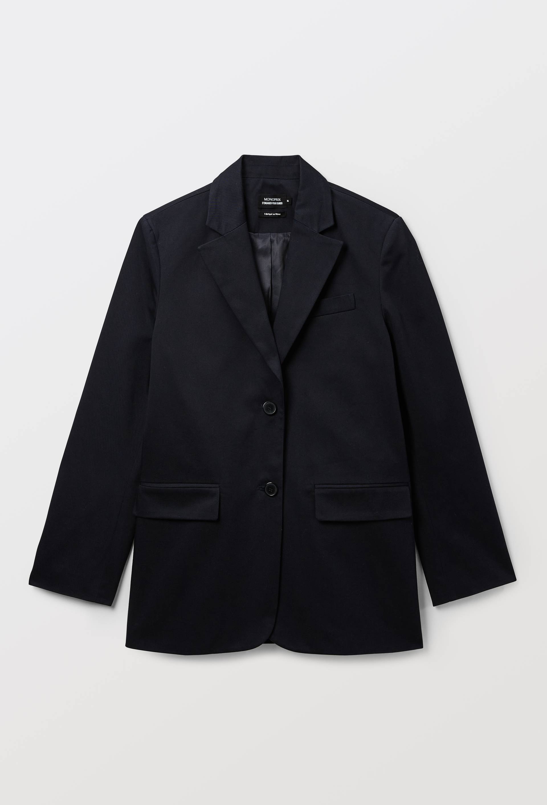 Veste blazer manches longues unie en coton, Bleu fonc&eacute;, large image number 4.0