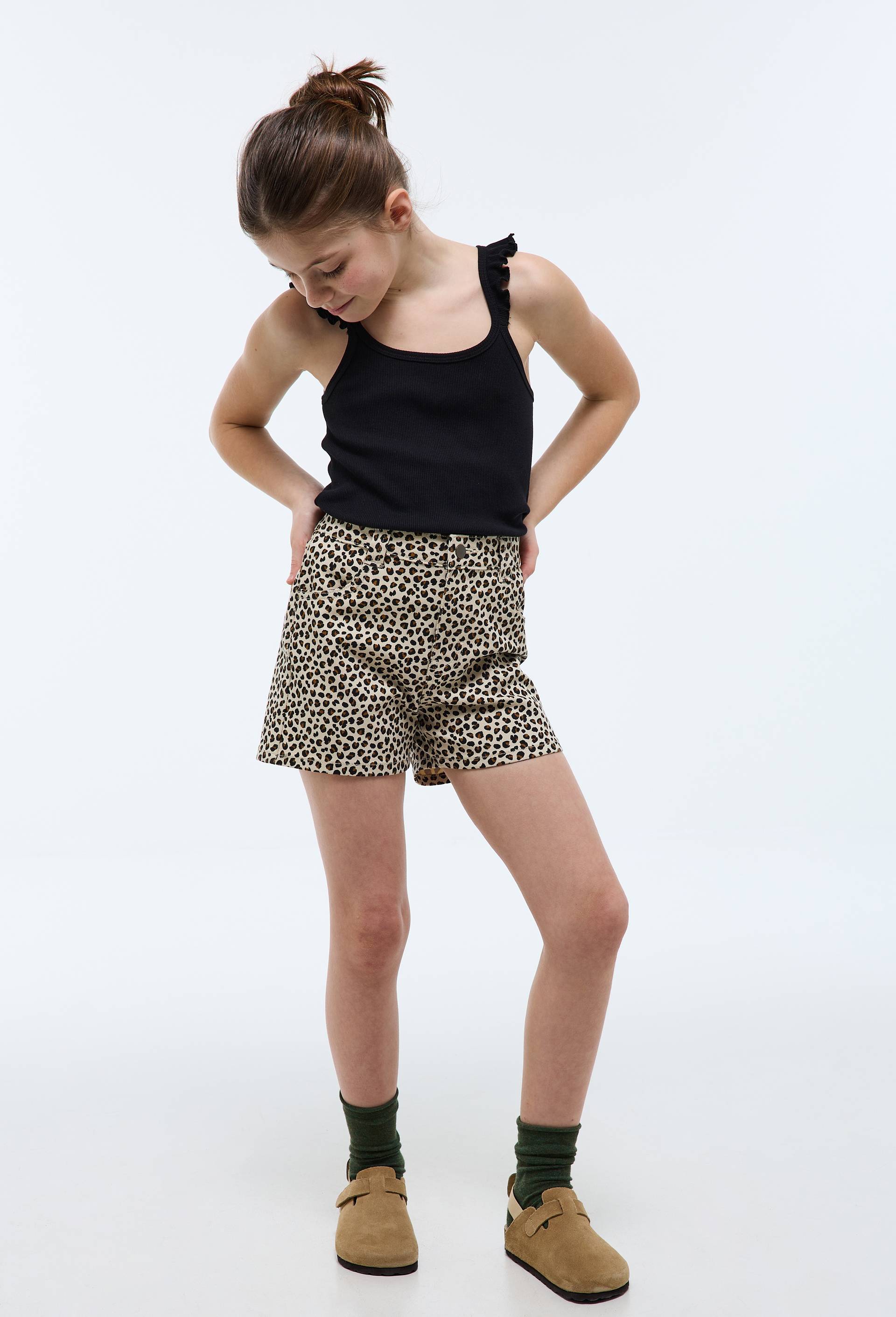 Short imprim&eacute; leopard en coton, Beige clair, large image number 0.0