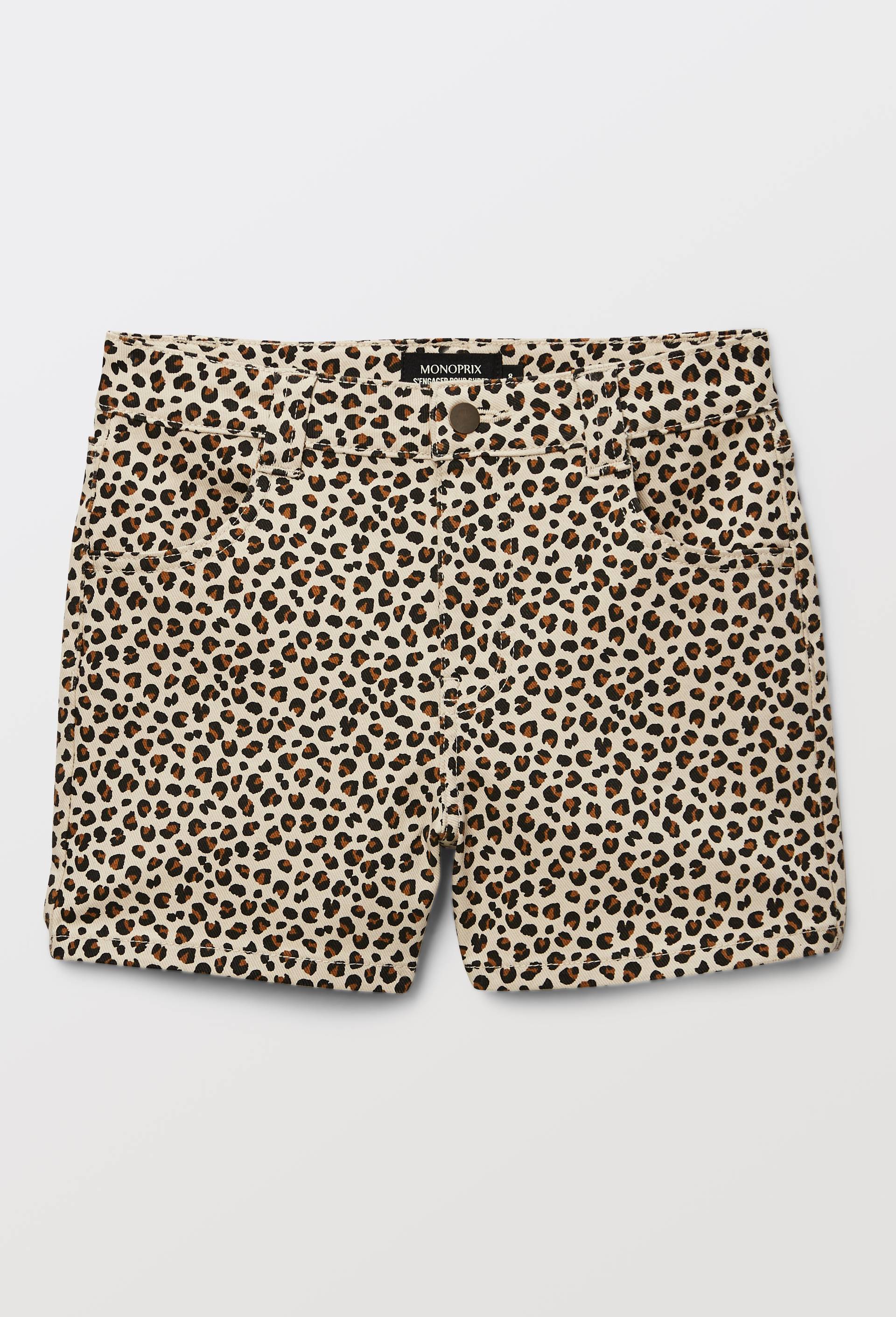 Short imprim&eacute; leopard en coton, Beige clair, large image number 1