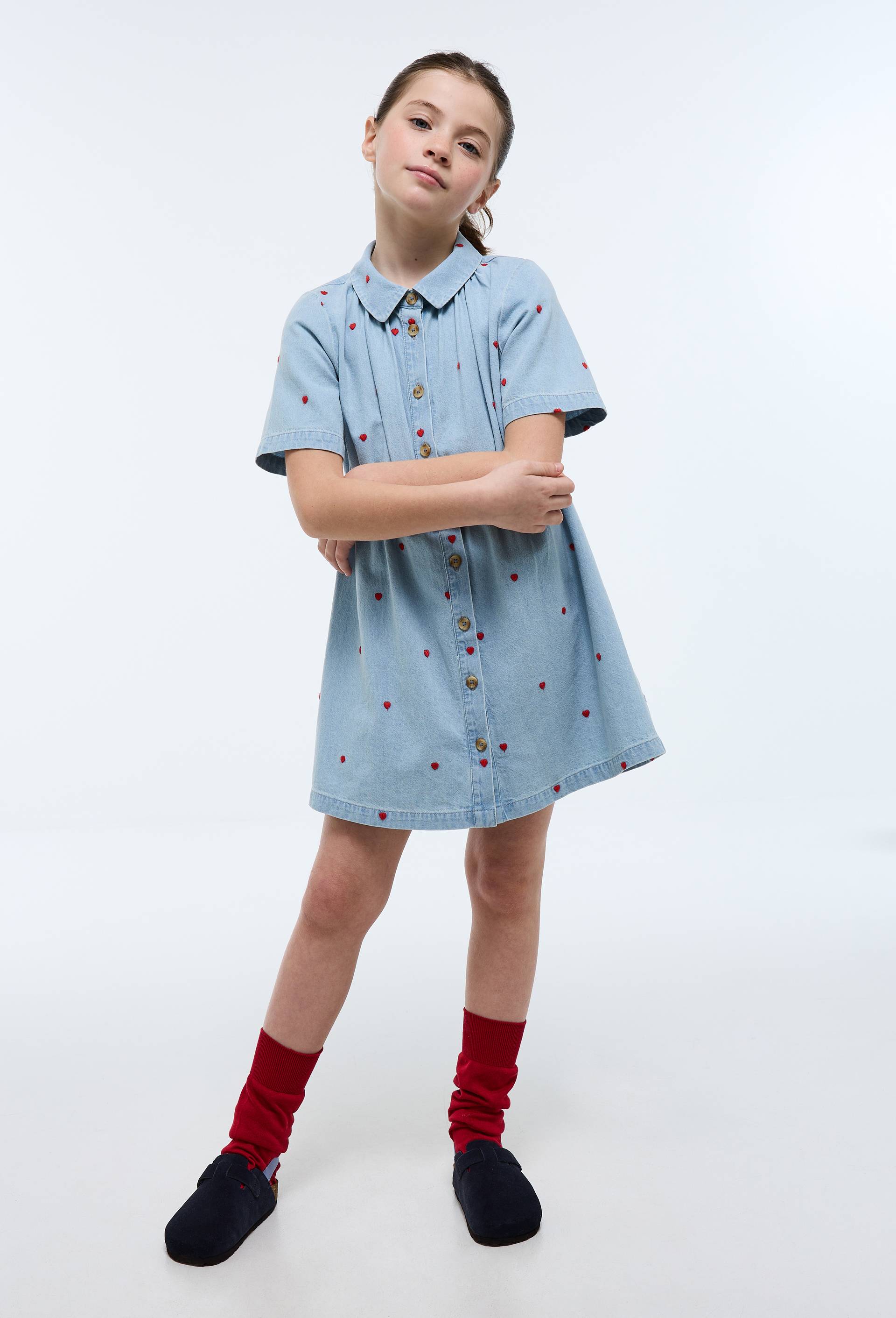 Robe col chemise imprim&eacute;e en coton, Bleu fonc&eacute;, large image number 0