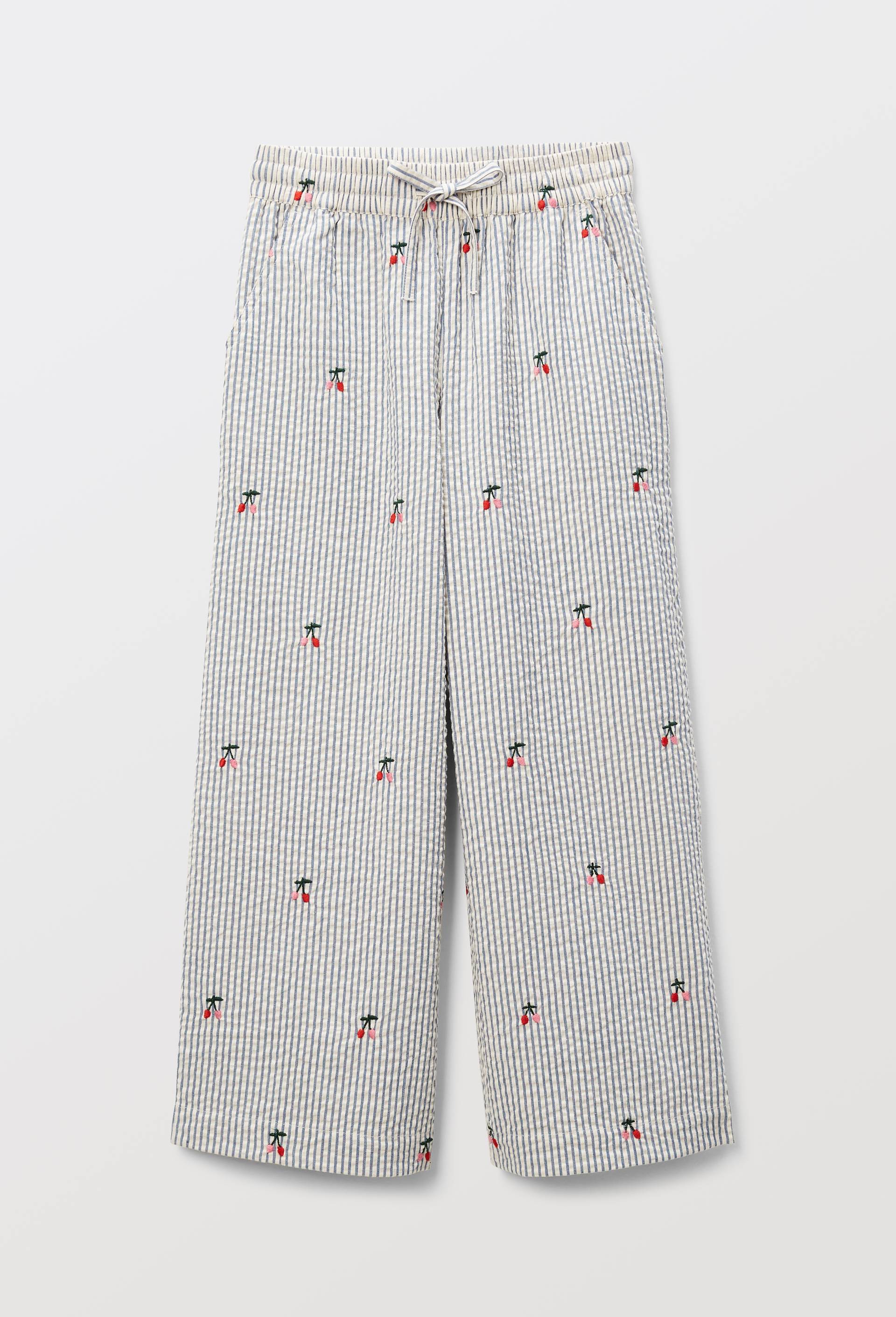 Pantalon taille &eacute;lastiqu&eacute;e large brod&eacute;, Bleu fonc&eacute;, large image number 2.0